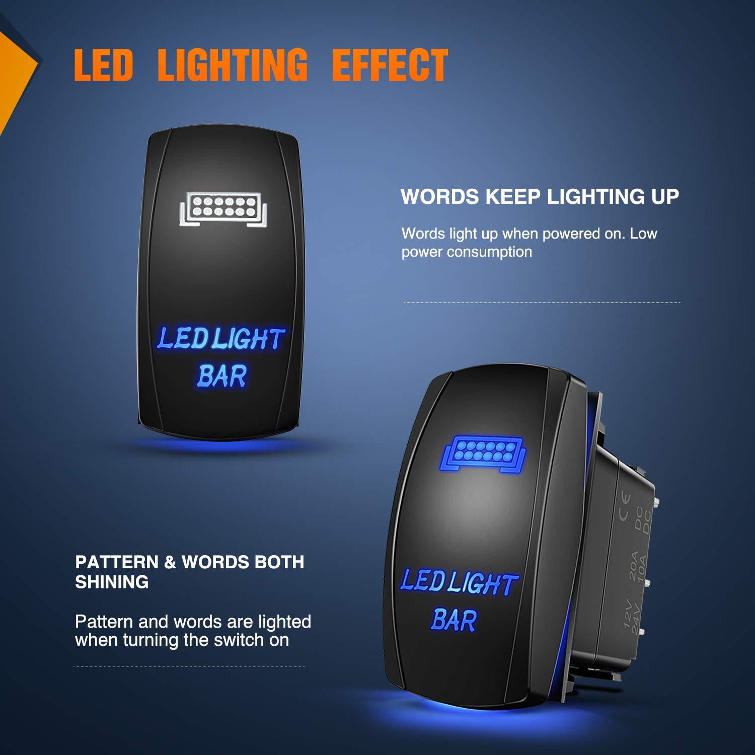 imageNilight  90001B LED Light Bar Rocker Switch 5Pin Laser OnOff LED Light 20A12V 10A24V Switch Jumper Wires Set for Jeep Boat Trucks2 Years WarrantyBlueBlue