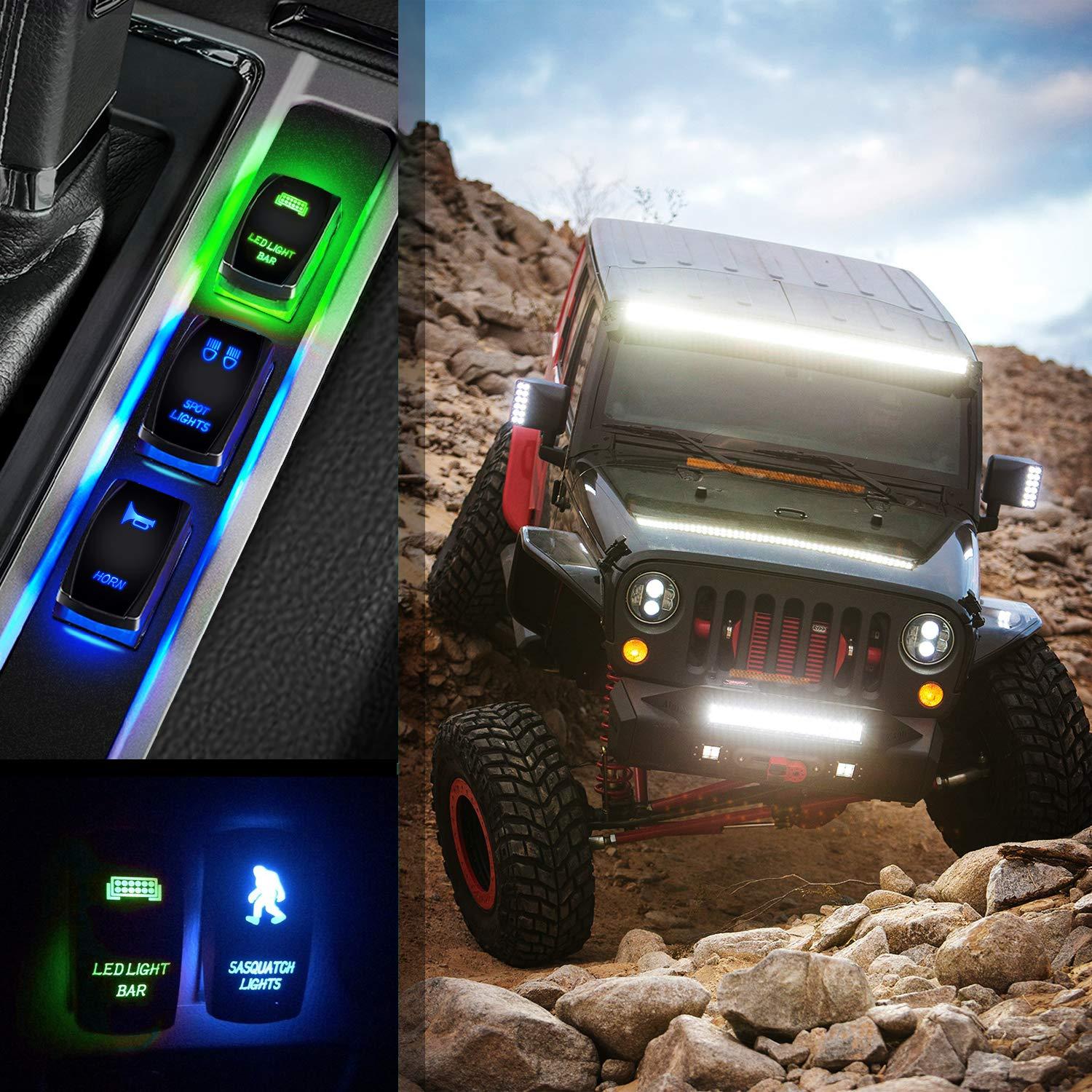 imageNilight  90001B LED Light Bar Rocker Switch 5Pin Laser OnOff LED Light 20A12V 10A24V Switch Jumper Wires Set for Jeep Boat Trucks2 Years WarrantyBlueGreen