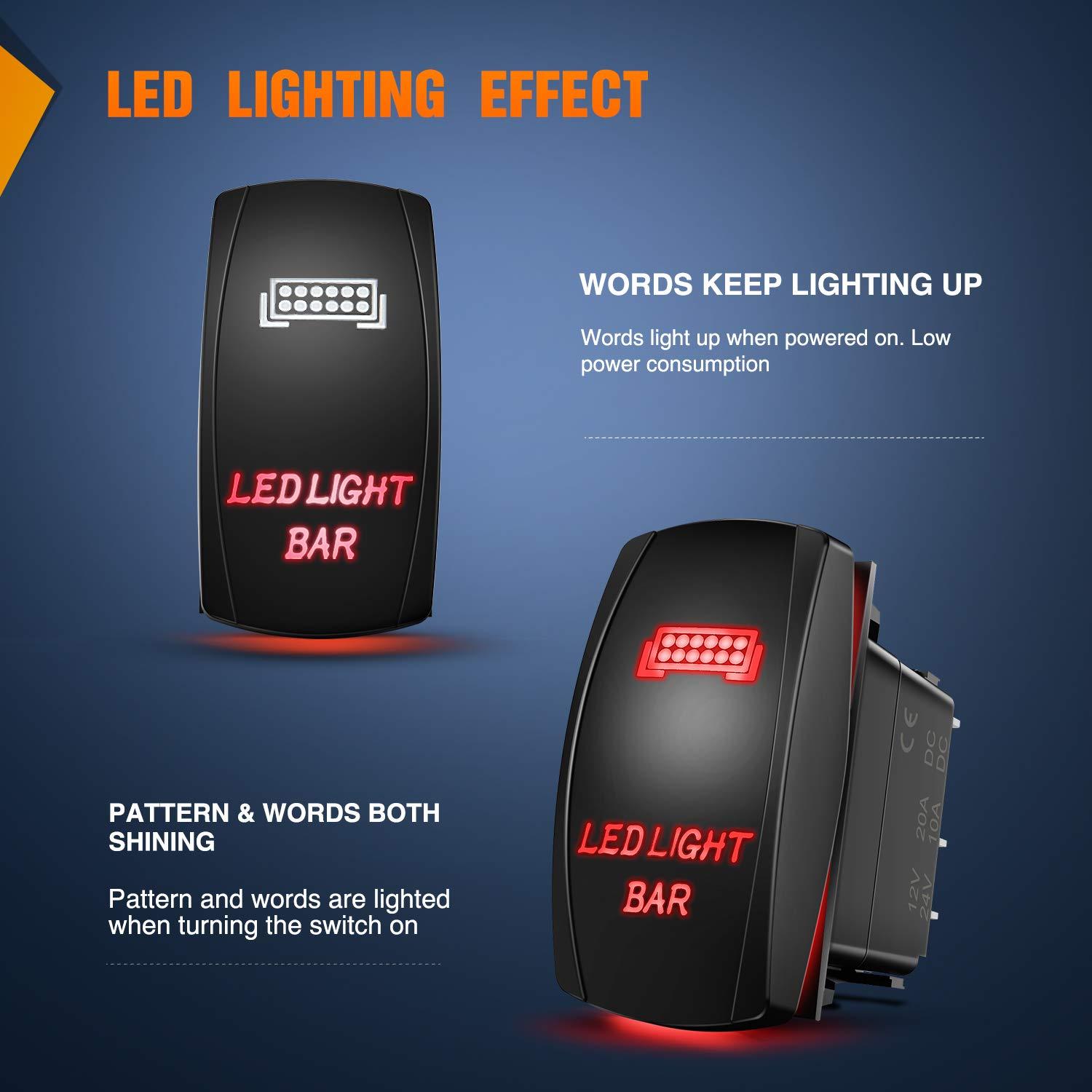 imageNilight  90001B LED Light Bar Rocker Switch 5Pin Laser OnOff LED Light 20A12V 10A24V Switch Jumper Wires Set for Jeep Boat Trucks2 Years WarrantyBlueRed