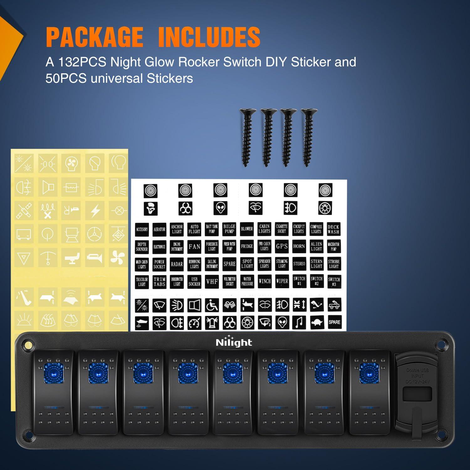 imageNilight  90107D 4 Gang Rocker Switch Panel Waterproof Prewired Switch Panel with USB Charger ampamp Power Socket and Fuse DC 12V 24V Rocker Switch Panel for Car Rv Vehicles Trucks2 Years Warranty8 Gang with USB and Voltmeter