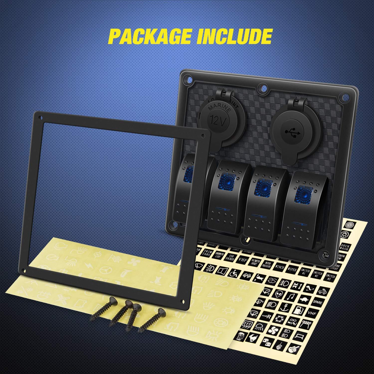 imageNilight  90107D 4 Gang Rocker Switch Panel Waterproof Prewired Switch Panel with USB Charger ampamp Power Socket and Fuse DC 12V 24V Rocker Switch Panel for Car Rv Vehicles Trucks2 Years Warranty4 Gang with USB and Cigar lighter