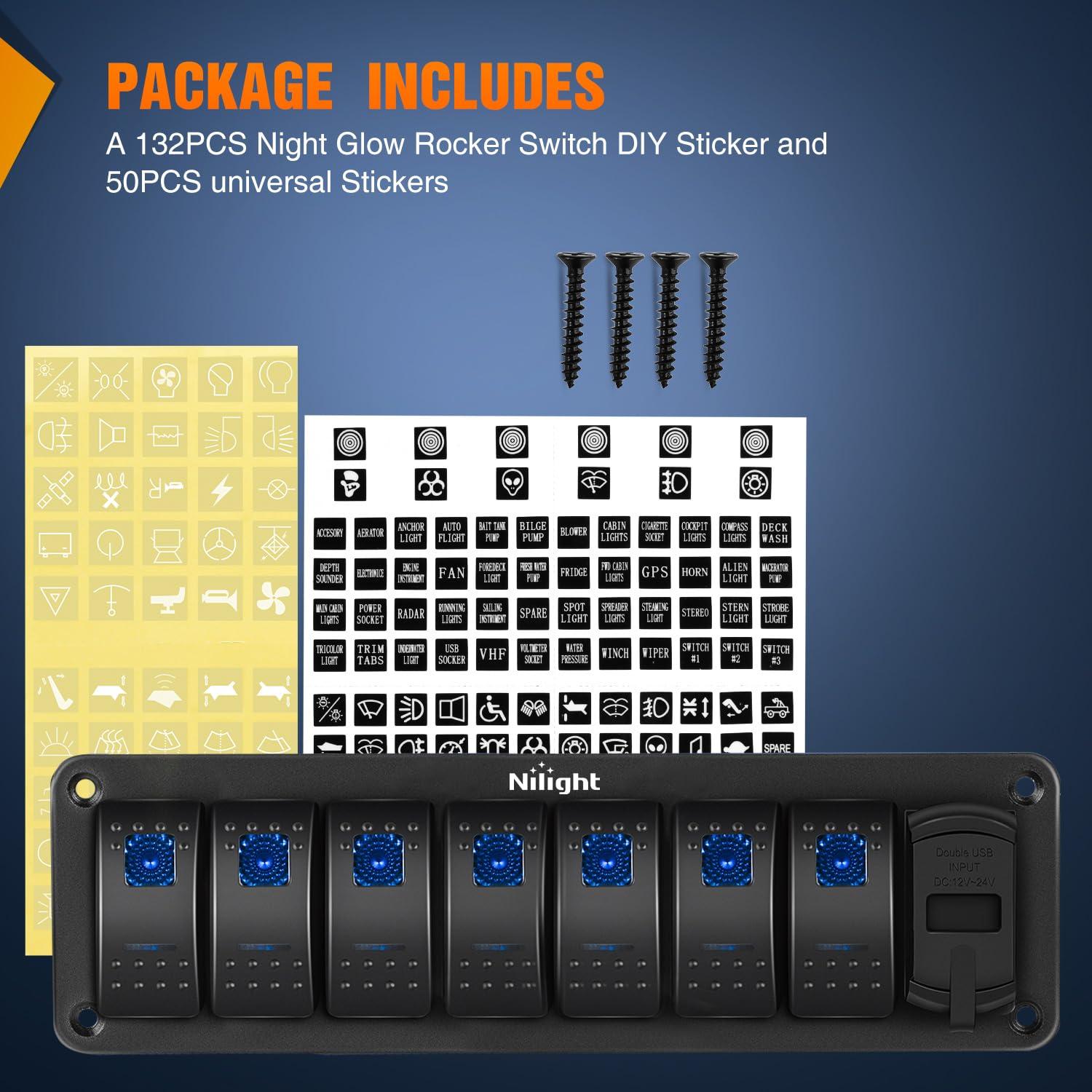 imageNilight  90107D 4 Gang Rocker Switch Panel Waterproof Prewired Switch Panel with USB Charger ampamp Power Socket and Fuse DC 12V 24V Rocker Switch Panel for Car Rv Vehicles Trucks2 Years Warranty7 Gang with USB and Voltmeter