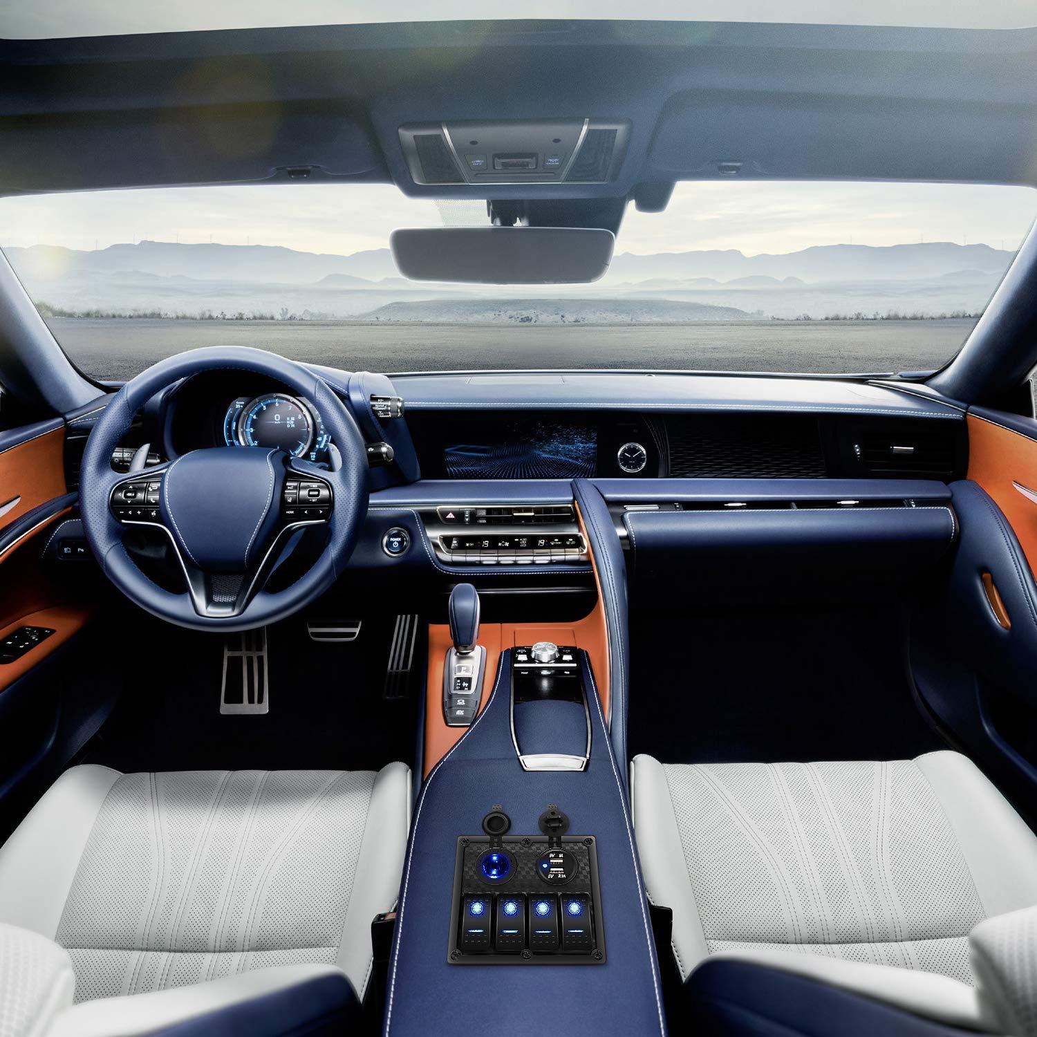 imageNilight  90107D 4 Gang Rocker Switch Panel Waterproof Prewired Switch Panel with USB Charger ampamp Power Socket and Fuse DC 12V 24V Rocker Switch Panel for Car Rv Vehicles Trucks2 Years Warranty4 Gang with USB and Cigar lighter