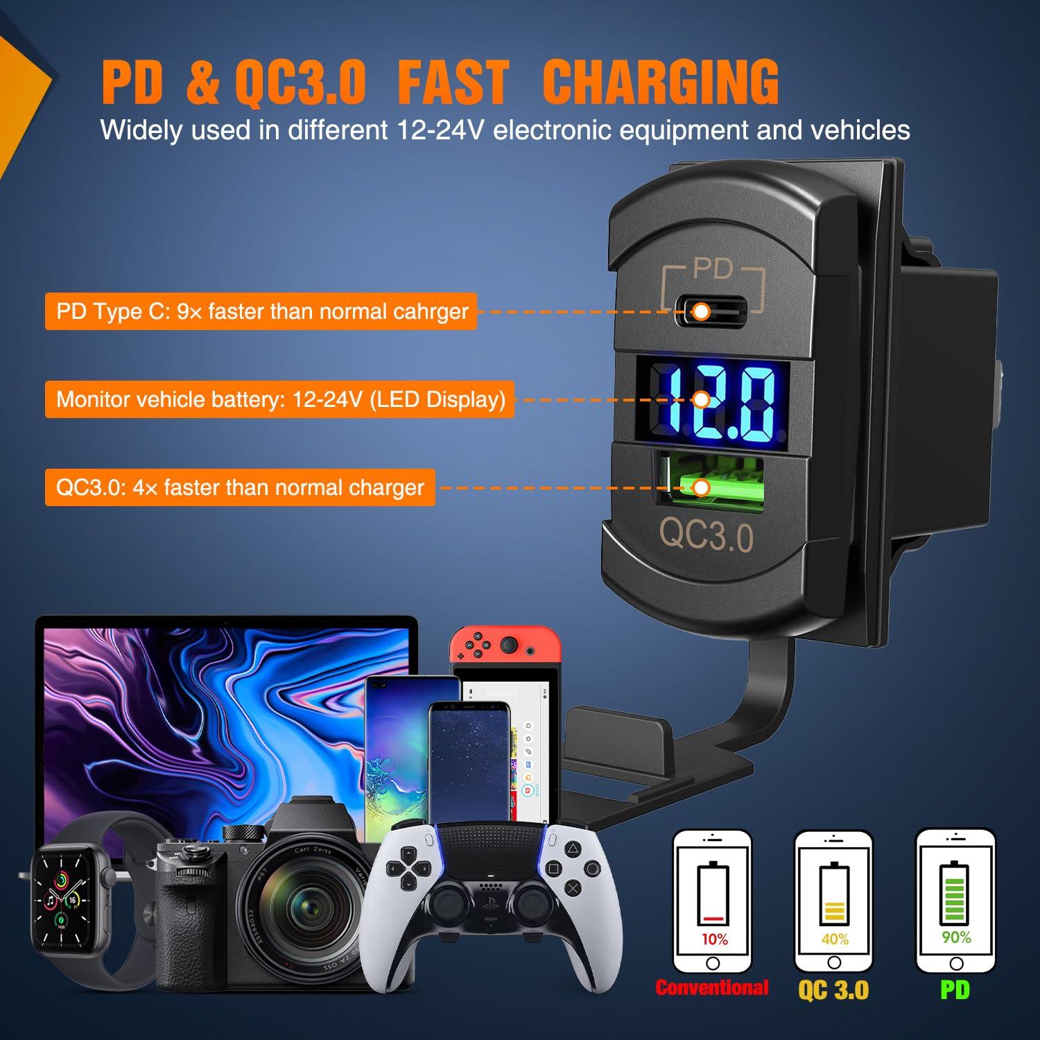 imageNilight  90107D 4 Gang Rocker Switch Panel Waterproof Prewired Switch Panel with USB Charger ampamp Power Socket and Fuse DC 12V 24V Rocker Switch Panel for Car Rv Vehicles Trucks2 Years Warranty7 Gang with USB and Voltmeter