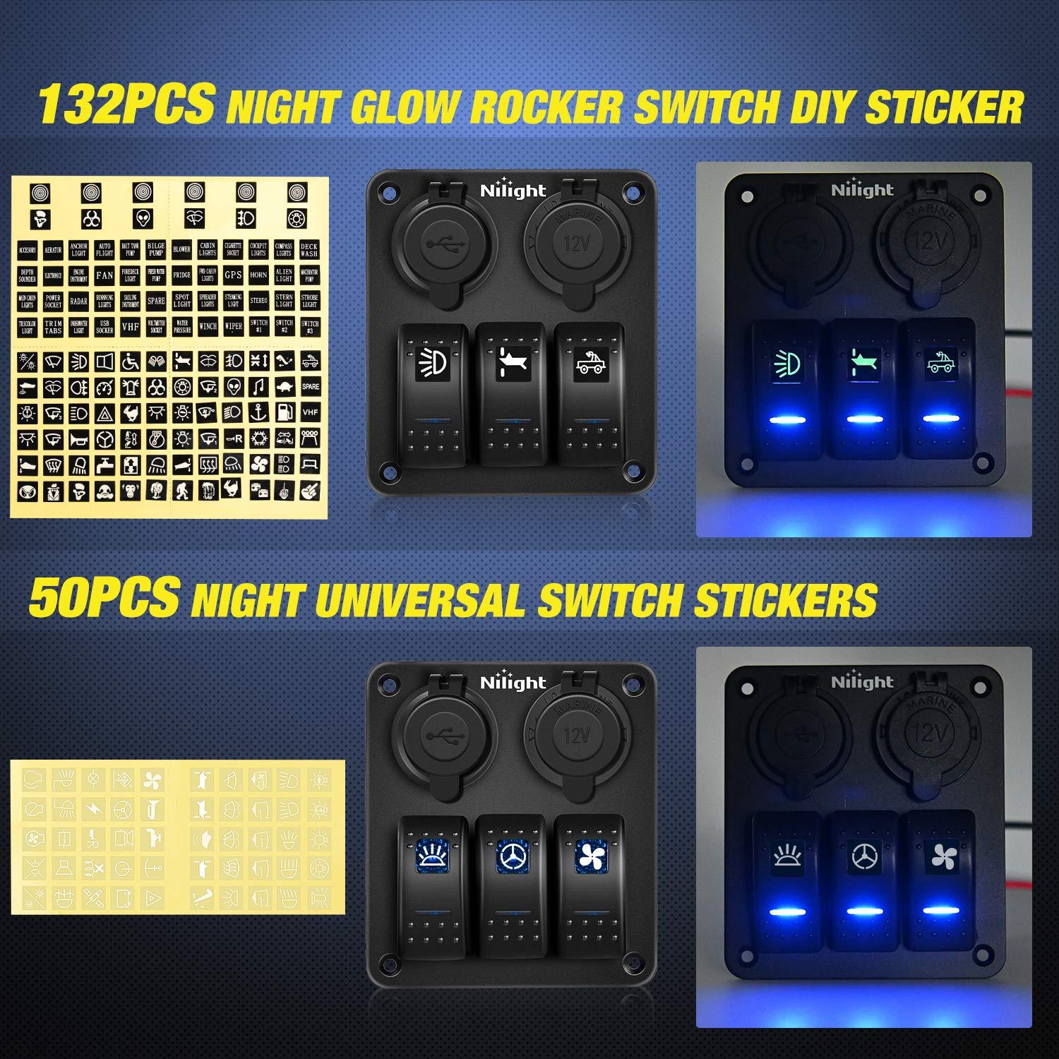 imageNilight  90115C 3 Gang Rocker Switch Panel Waterproof PreWired Aluminum Switch Panel with Dual USB Charger Socket ampamp Cigarette Lighter Socket 12V 24VDC ON Off Switch Panel for Cars Rvs TrucksBlue