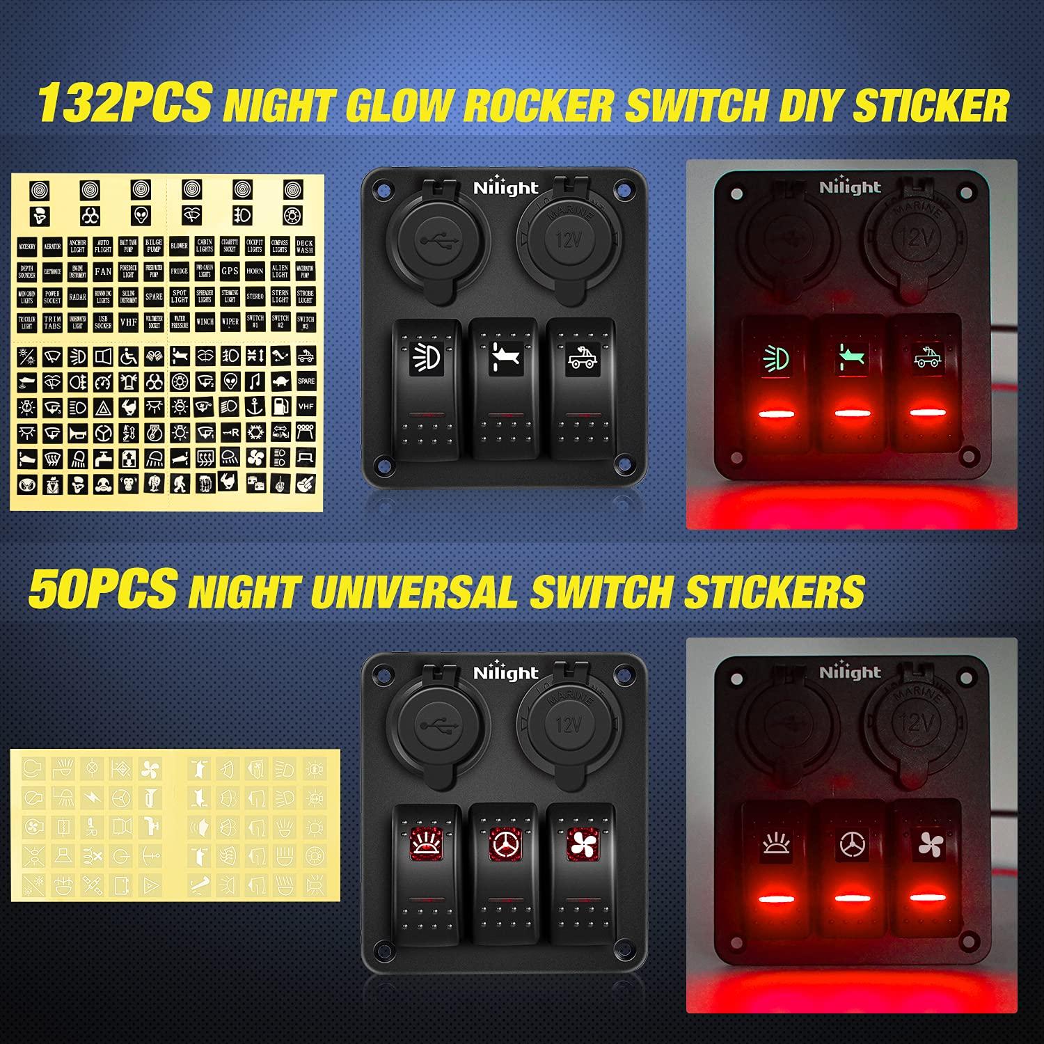imageNilight  90115C 3 Gang Rocker Switch Panel Waterproof PreWired Aluminum Switch Panel with Dual USB Charger Socket ampamp Cigarette Lighter Socket 12V 24VDC ON Off Switch Panel for Cars Rvs TrucksRed