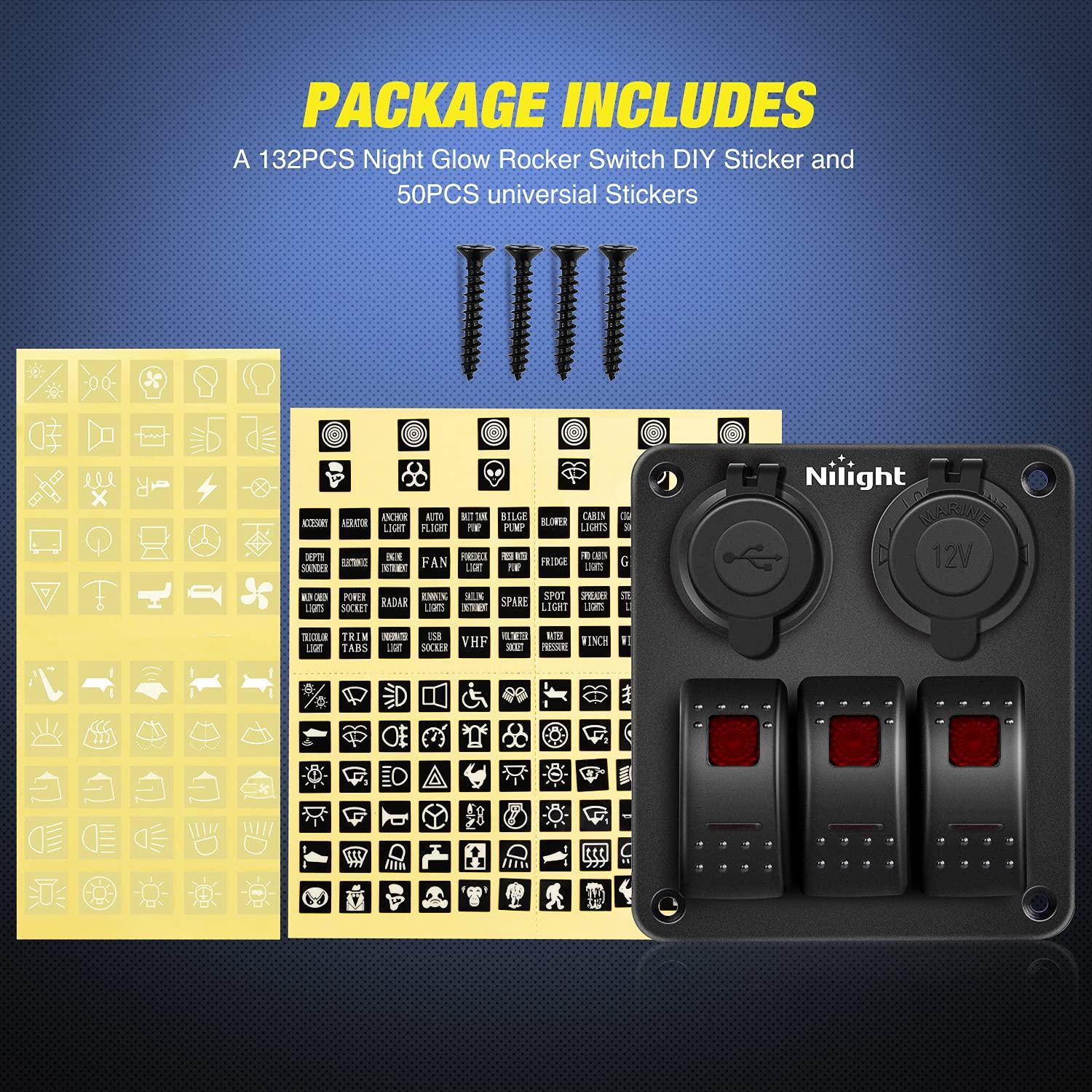 imageNilight  90115C 3 Gang Rocker Switch Panel Waterproof PreWired Aluminum Switch Panel with Dual USB Charger Socket ampamp Cigarette Lighter Socket 12V 24VDC ON Off Switch Panel for Cars Rvs TrucksRed