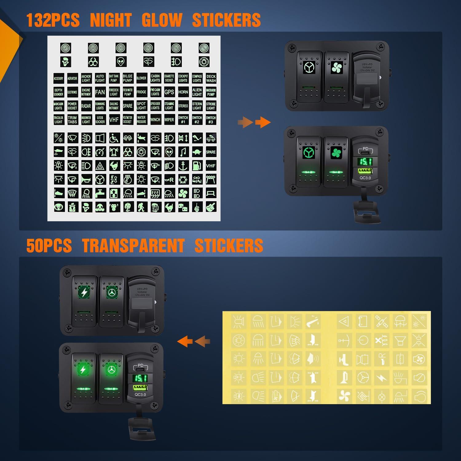 imageNilight  90116C 2 Gang Rocker Switch Panel with 48 Amp Dual USB Charger Voltmeter Waterproof 12V24V DC Rocker Switch with Night Glow Stickers for CarsTrucks Boats RVsBlueGreenBox