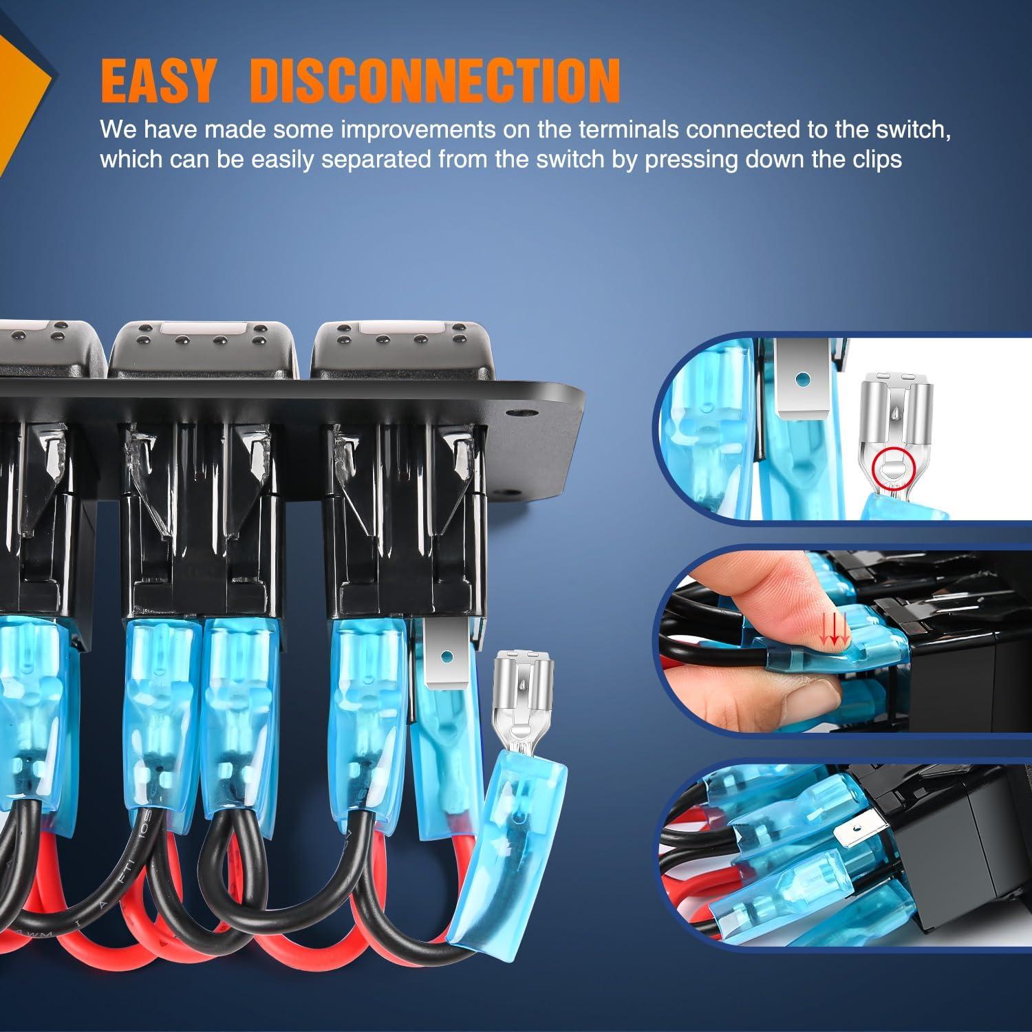 imageNilight  90117G 4 Gang Rocker Switch Panel Waterproof PreWired Aluminum Switch Panel with Dual USB Cigarette Lighter Socket Voltmeter12V24V DC ON Off Switch Panel for Cars Rvs Trucks BluePower Control Blue