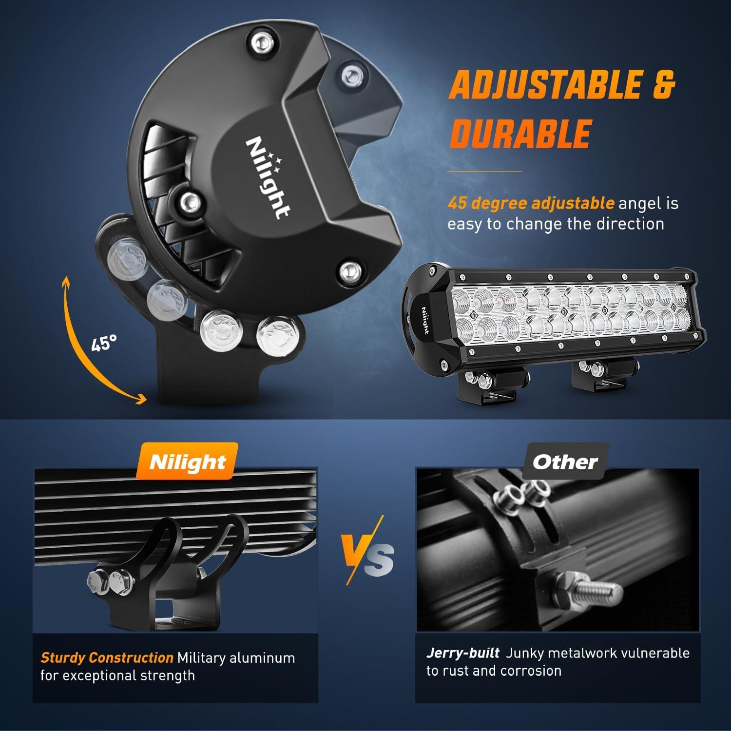 imageNilight  NI06A72W 12Inch 72W Spot Flood Combo Led Light Bar Off Road Lights Boat Lights Fog Light Driving Lights LED Work Light for Trucks 2 Years Warranty WhitePurple