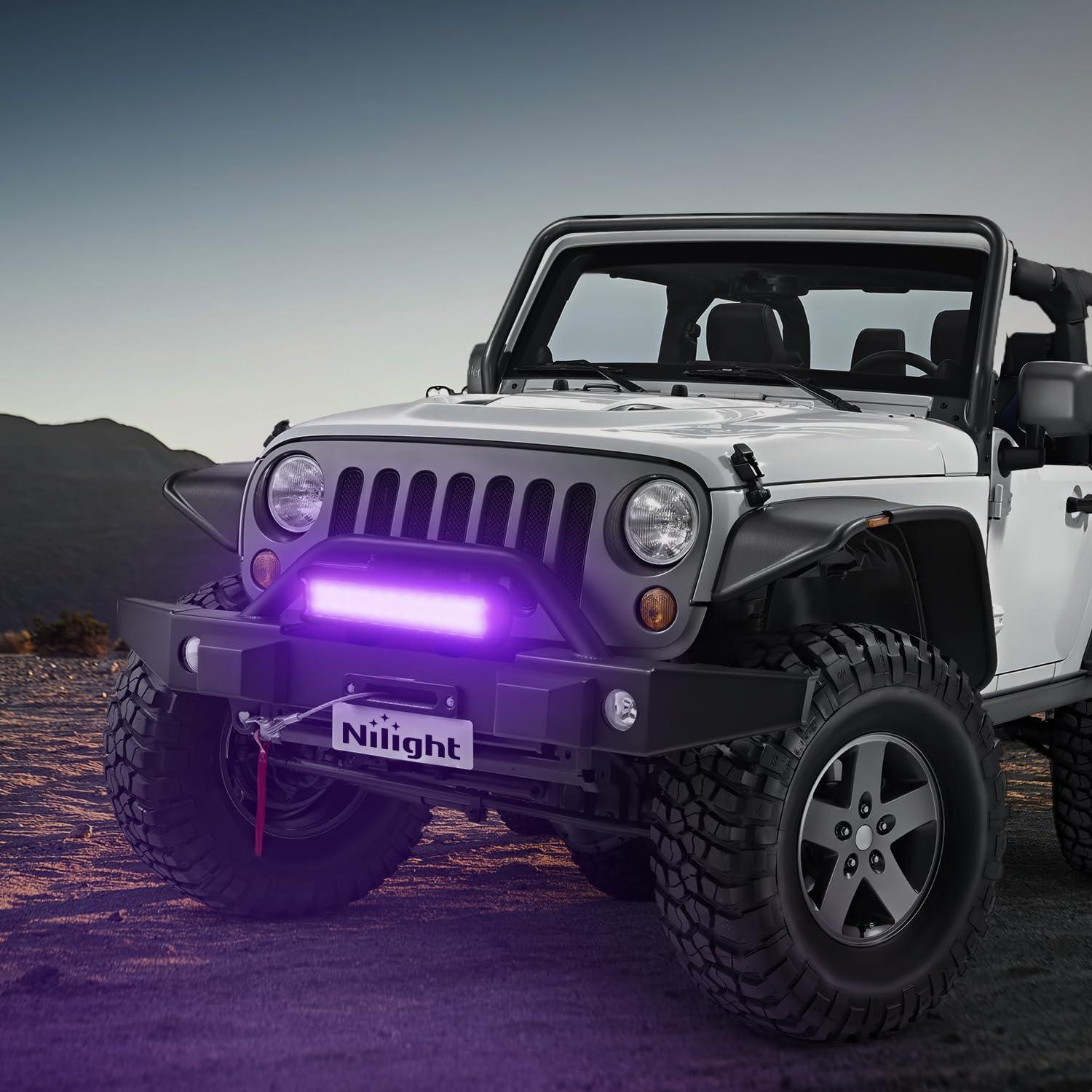 imageNilight  NI06A72W 12Inch 72W Spot Flood Combo Led Light Bar Off Road Lights Boat Lights Fog Light Driving Lights LED Work Light for Trucks 2 Years Warranty WhitePurple