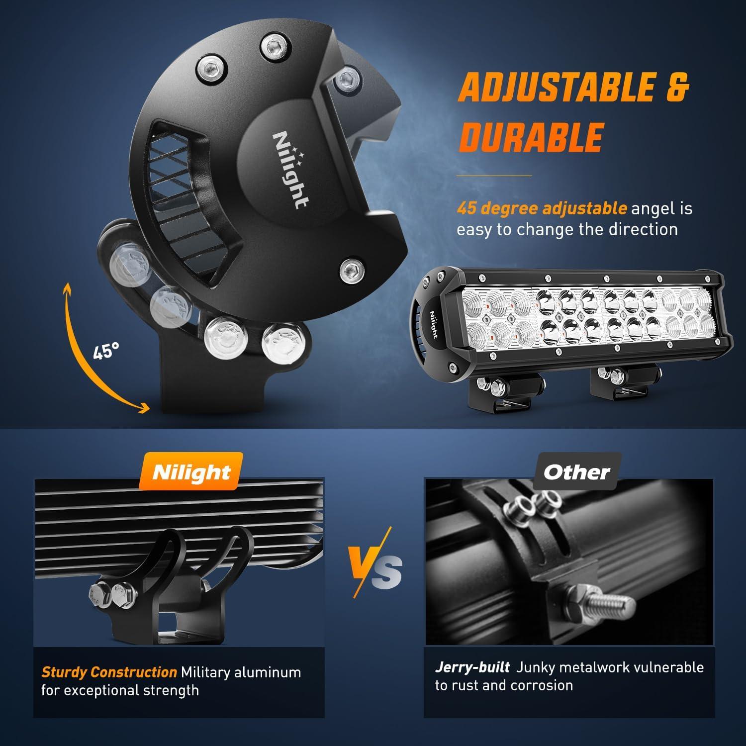 imageNilight  NI06A72W 12Inch 72W Spot Flood Combo Led Light Bar Off Road Lights Boat Lights Fog Light Driving Lights LED Work Light for Trucks 2 Years Warranty WhiteRed