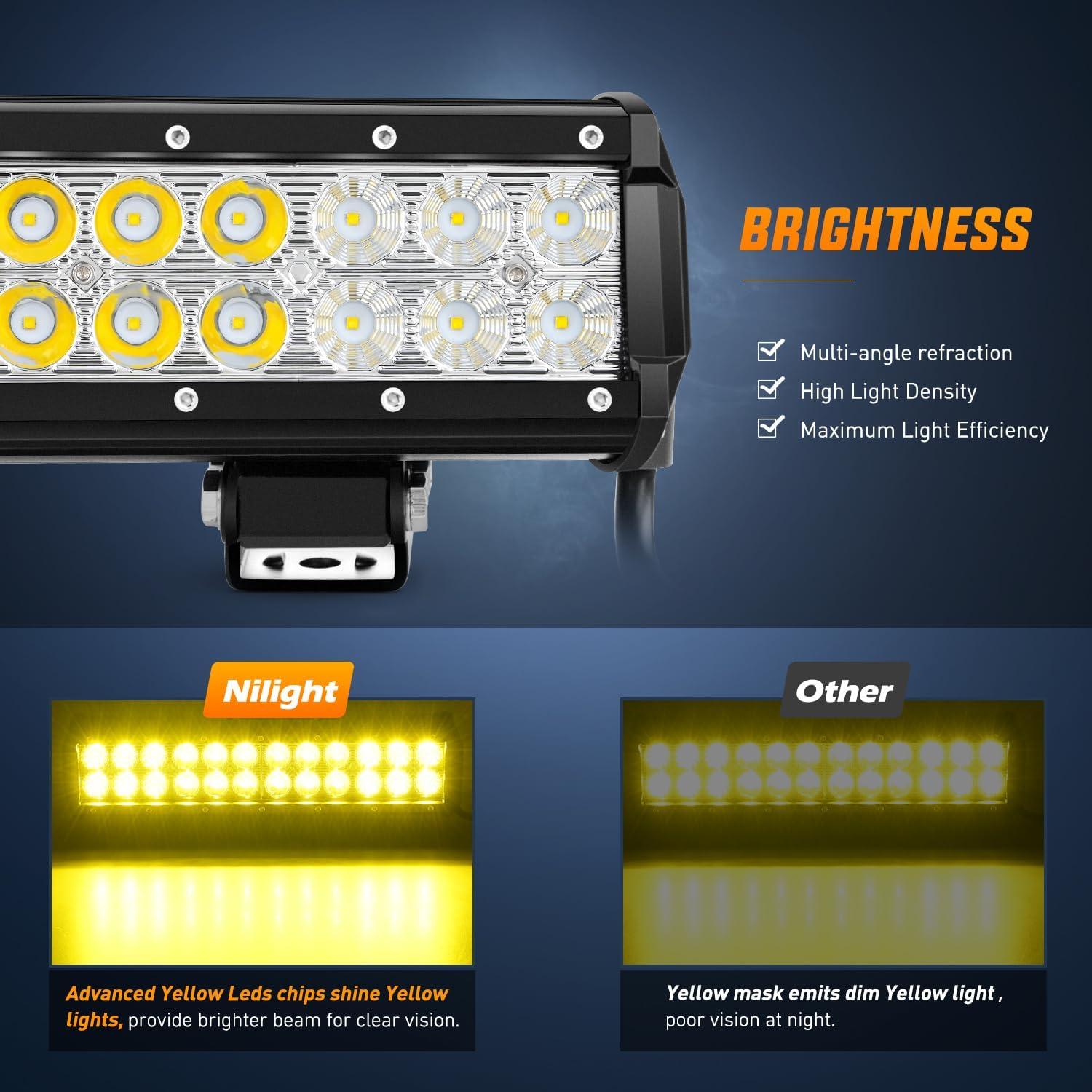 imageNilight  NI06A72W 12Inch 72W Spot Flood Combo Led Light Bar Off Road Lights Boat Lights Fog Light Driving Lights LED Work Light for Trucks 2 Years Warranty WhiteYellow