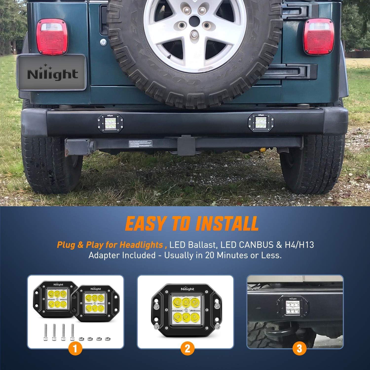 imageNilight  NI23C18W 2PCS 18W Spot LED Work Light Driving Lights Led Light Bar Off Road Led Lights Flush Mount for Jeep Truck Tacoma Bumper ATV UTV2 Years Warranty2PCS 18W Spot Flush Mount