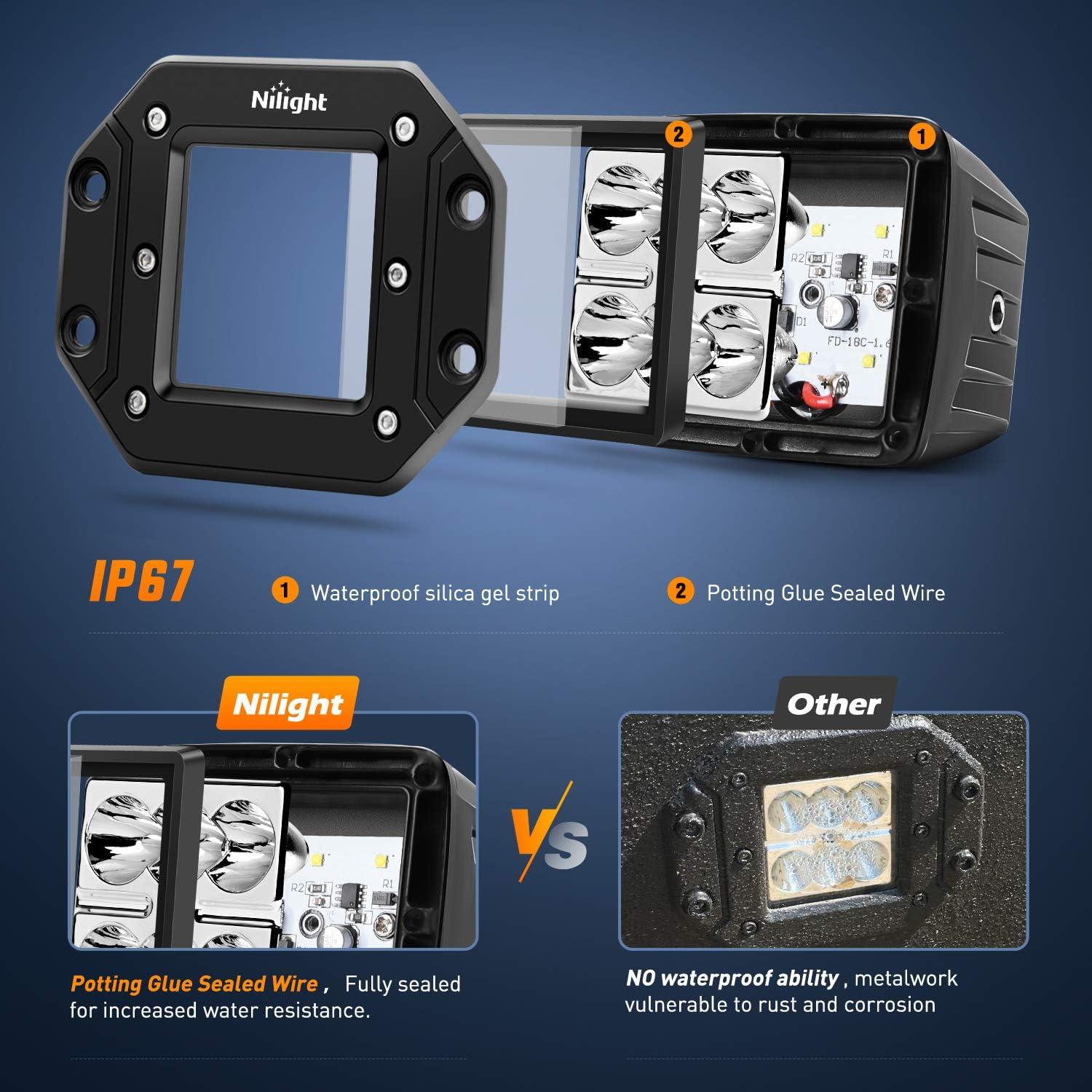 imageNilight  NI23C18W 2PCS 18W Spot LED Work Light Driving Lights Led Light Bar Off Road Led Lights Flush Mount for Jeep Truck Tacoma Bumper ATV UTV2 Years Warranty2PCS 18W Spot Flush Mount