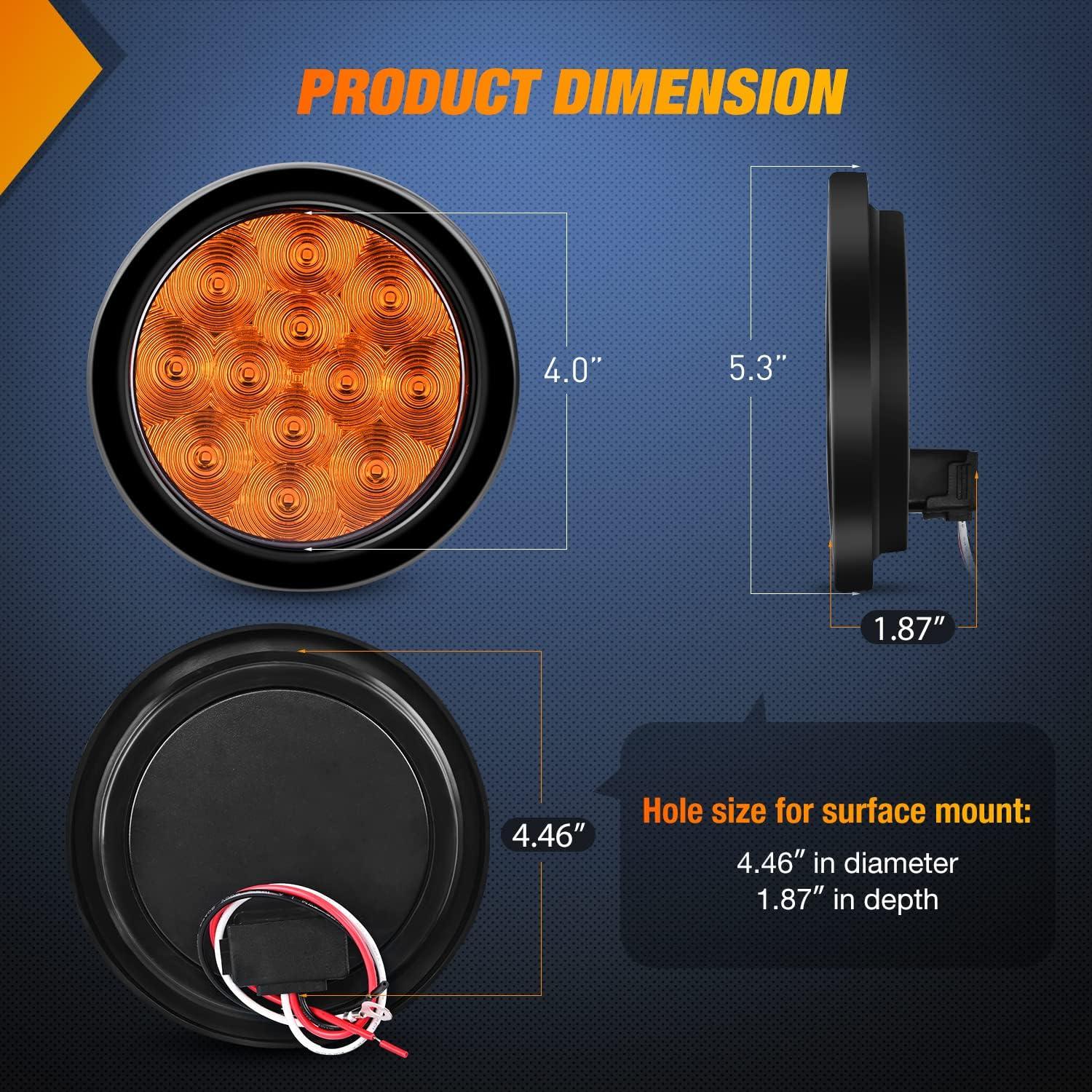 imageNilight  TL18 2PCS 4quot Round Red LED Trailer Tail Lights wSurface Mount Grommet Plugs IP67 Stop Brake Turn Tail Lights for Truck Trailer RV JeepAmber 2pcs