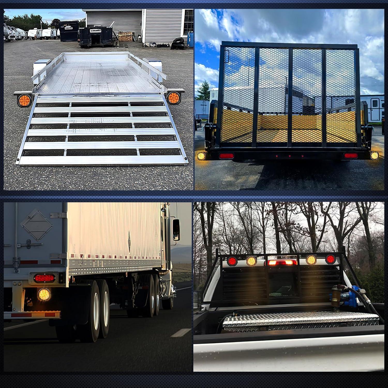 imageNilight  TL18 2PCS 4quot Round Red LED Trailer Tail Lights wSurface Mount Grommet Plugs IP67 Stop Brake Turn Tail Lights for Truck Trailer RV JeepAmber  Brackets 2pcs