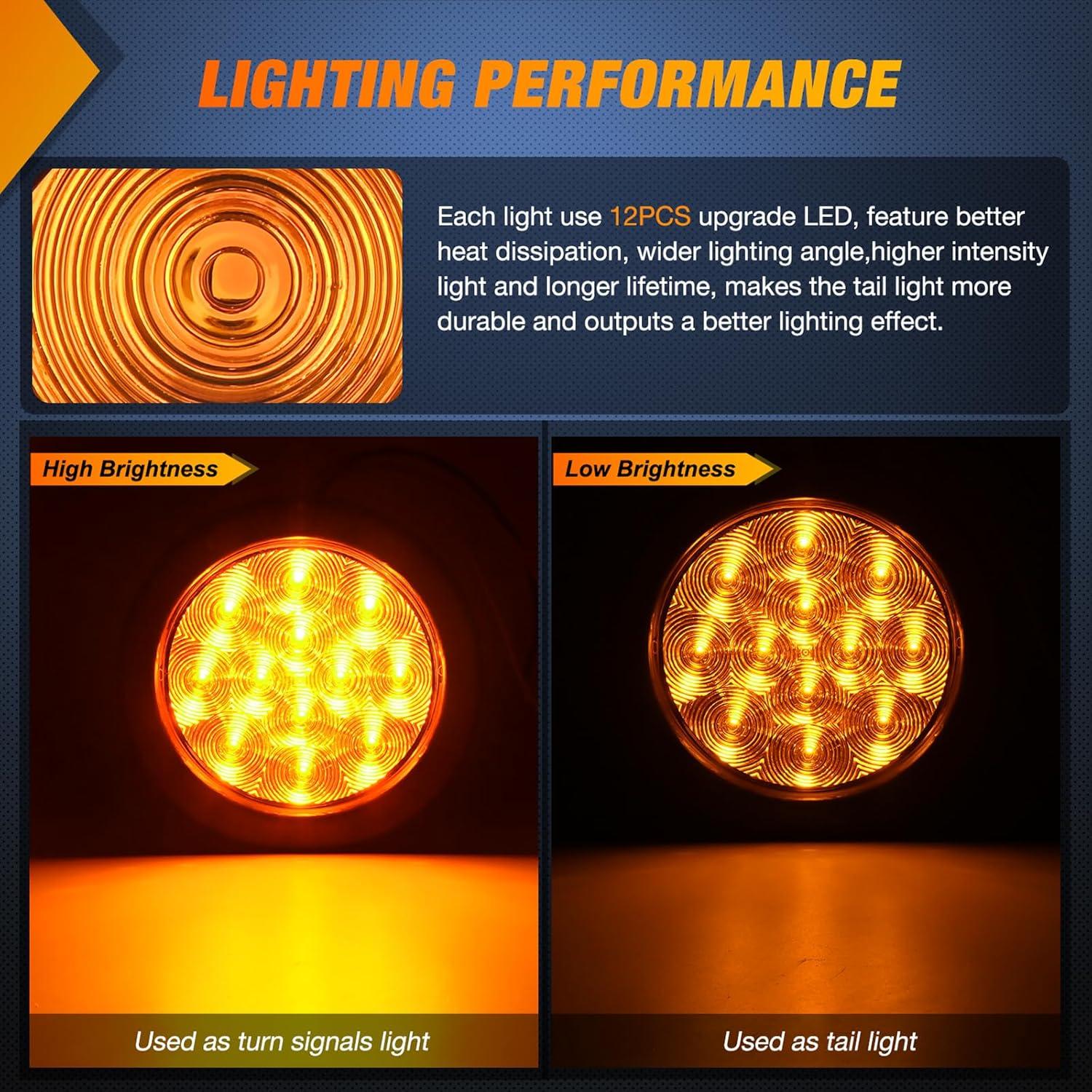 imageNilight  TL18 2PCS 4quot Round Red LED Trailer Tail Lights wSurface Mount Grommet Plugs IP67 Stop Brake Turn Tail Lights for Truck Trailer RV JeepAmber  Brackets 2pcs