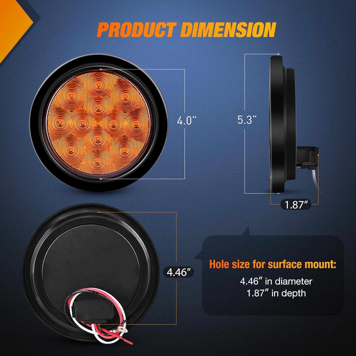 imageNilight  TL18 2PCS 4quot Round Red LED Trailer Tail Lights wSurface Mount Grommet Plugs IP67 Stop Brake Turn Tail Lights for Truck Trailer RV JeepAmber  Brackets 2pcs