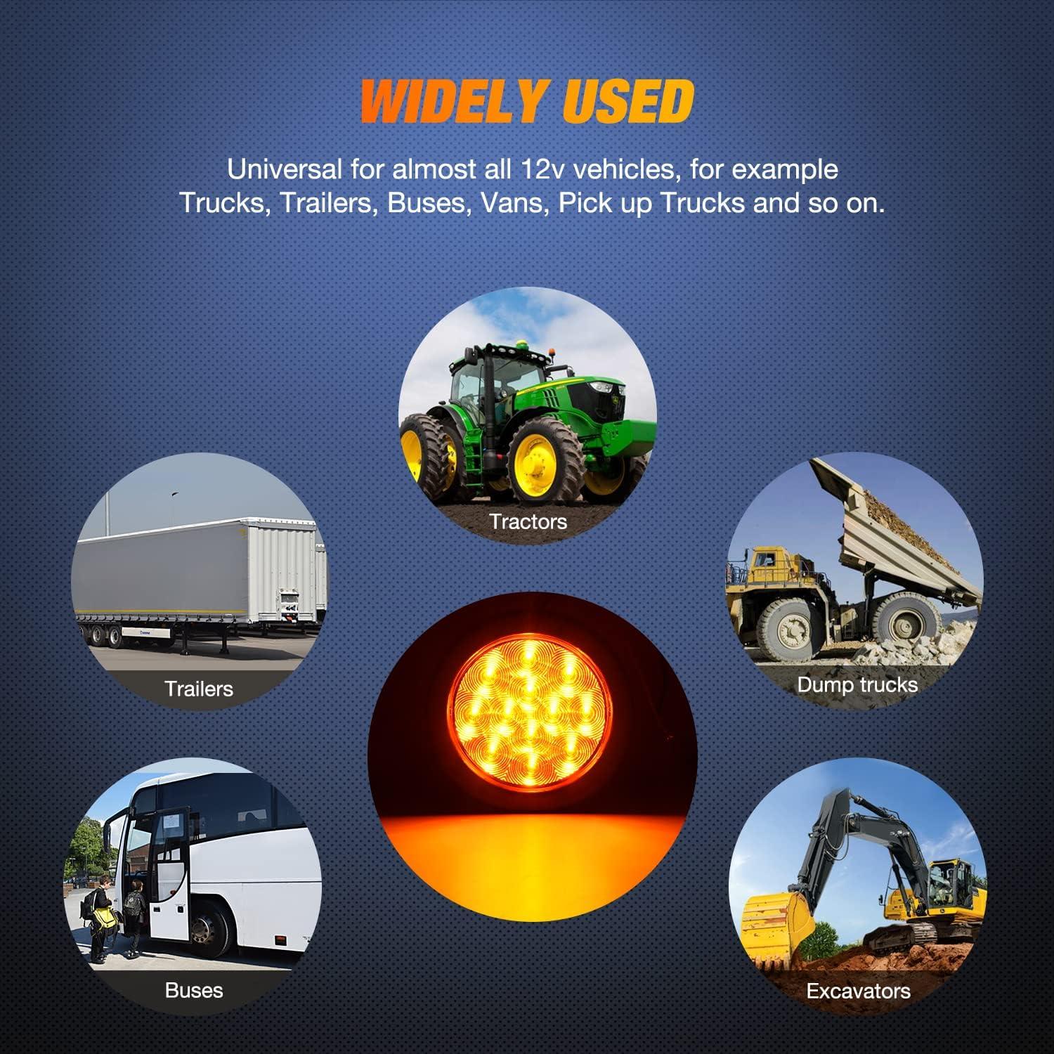 imageNilight  TL18 2PCS 4quot Round Red LED Trailer Tail Lights wSurface Mount Grommet Plugs IP67 Stop Brake Turn Tail Lights for Truck Trailer RV JeepAmber 2pcs