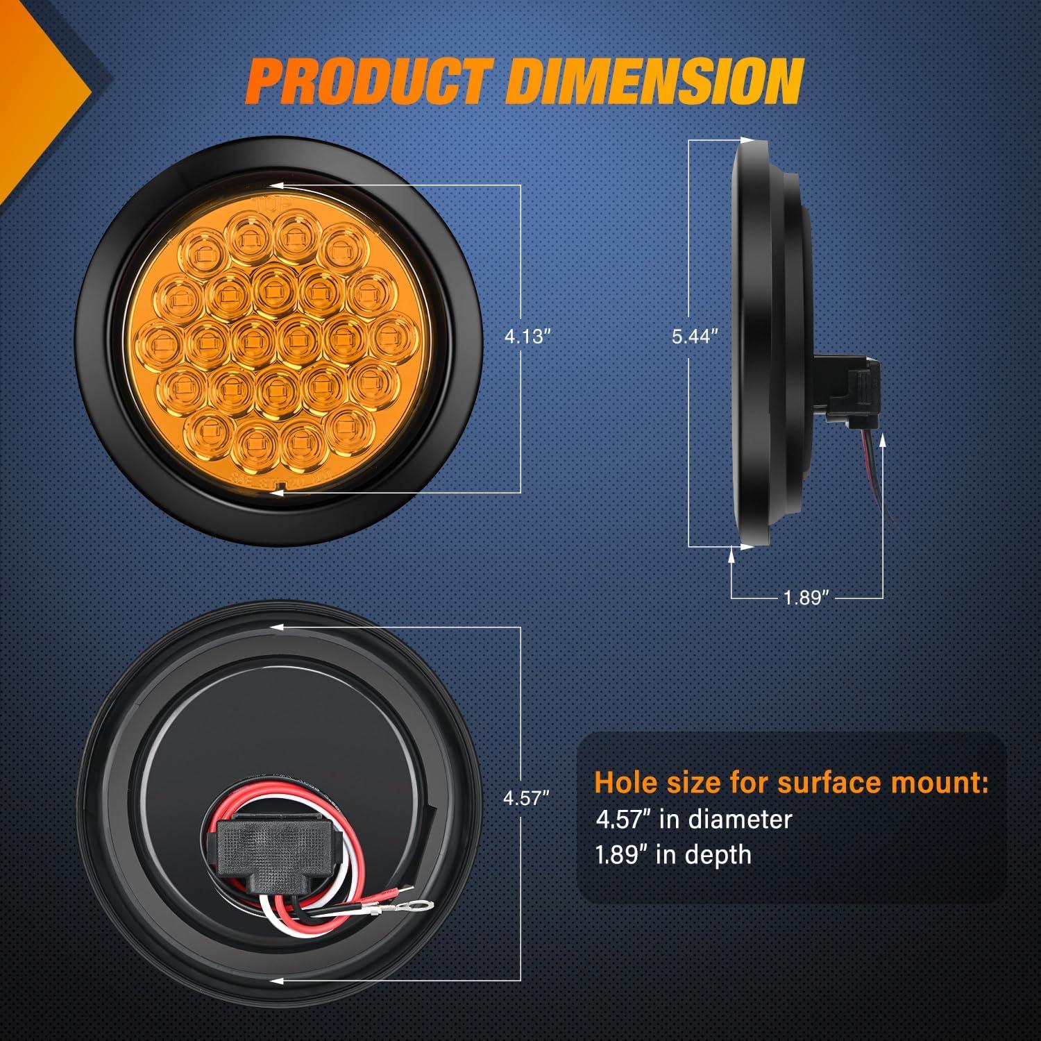 imageNilight  TL18 2PCS 4quot Round Red LED Trailer Tail Lights wSurface Mount Grommet Plugs IP67 Stop Brake Turn Tail Lights for Truck Trailer RV JeepAmber 2pcs 24Led