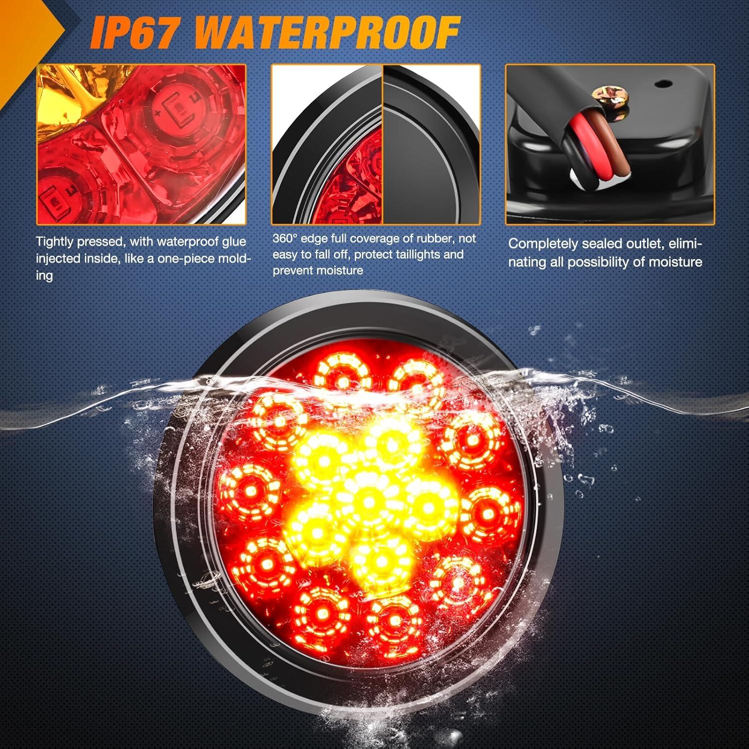 imageNilight  TL18 2PCS 4quot Round Red LED Trailer Tail Lights wSurface Mount Grommet Plugs IP67 Stop Brake Turn Tail Lights for Truck Trailer RV JeepRed Amber 2pcs