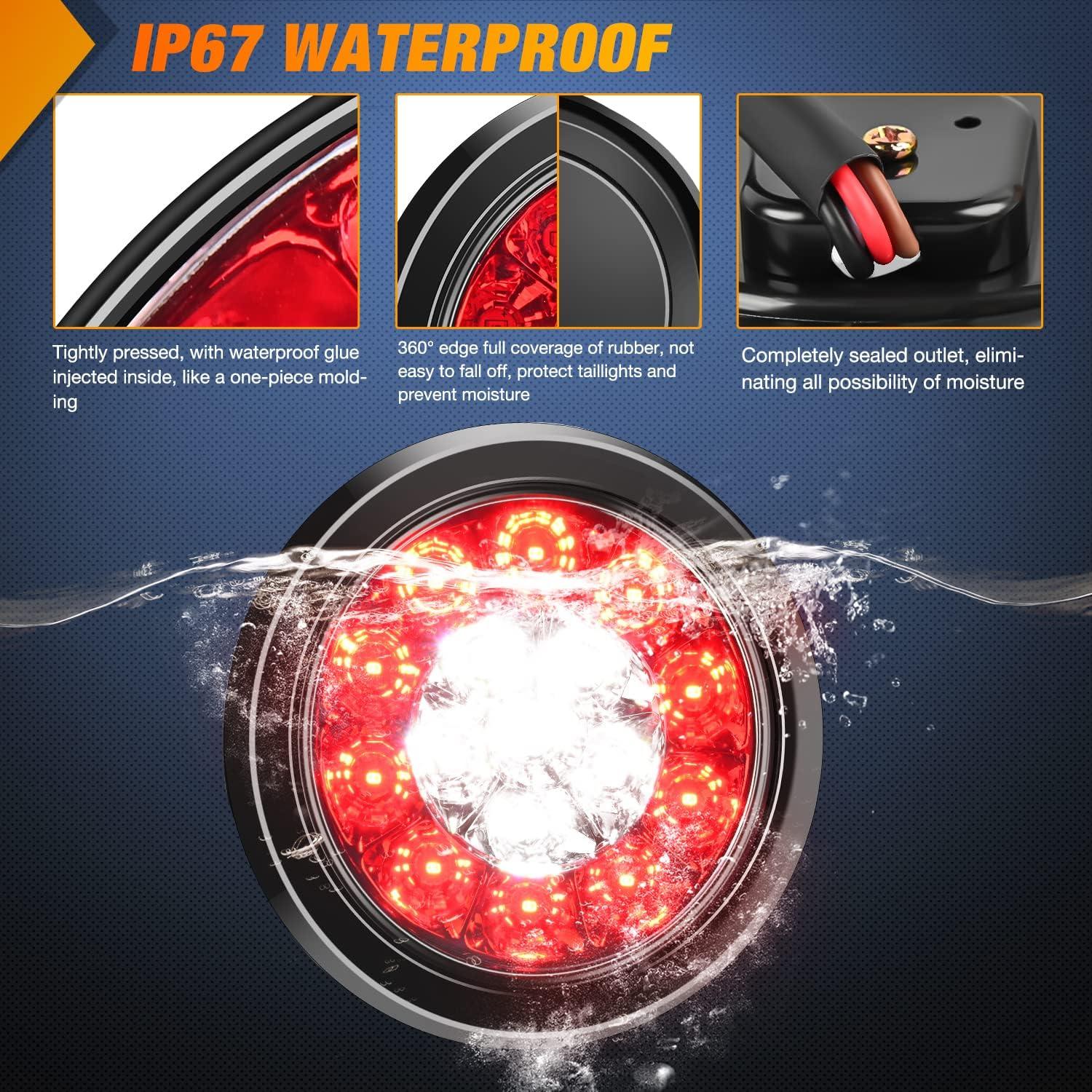 imageNilight  TL18 2PCS 4quot Round Red LED Trailer Tail Lights wSurface Mount Grommet Plugs IP67 Stop Brake Turn Tail Lights for Truck Trailer RV JeepRed White 2pcs