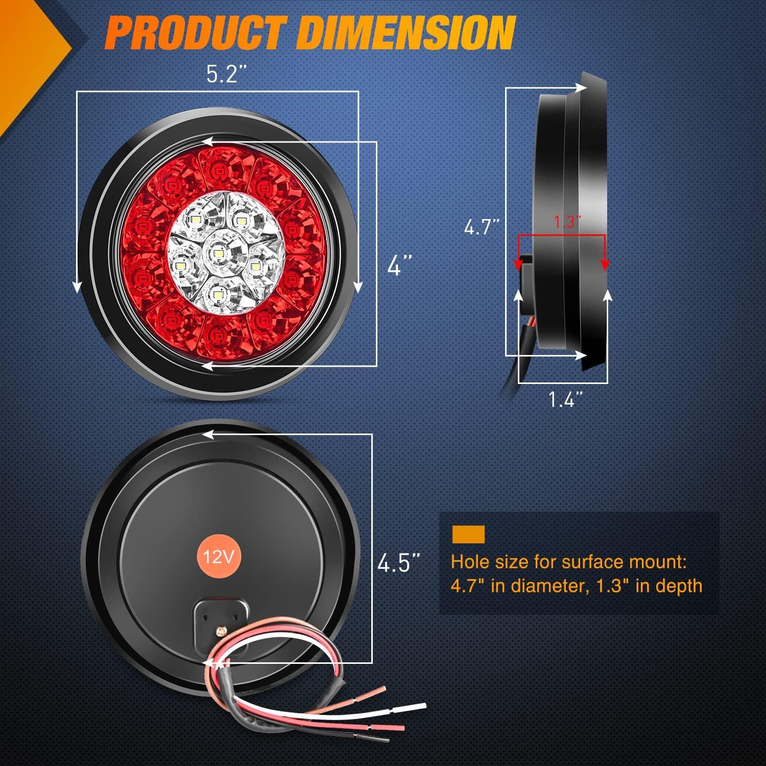 imageNilight  TL18 2PCS 4quot Round Red LED Trailer Tail Lights wSurface Mount Grommet Plugs IP67 Stop Brake Turn Tail Lights for Truck Trailer RV JeepRed White 2pcs
