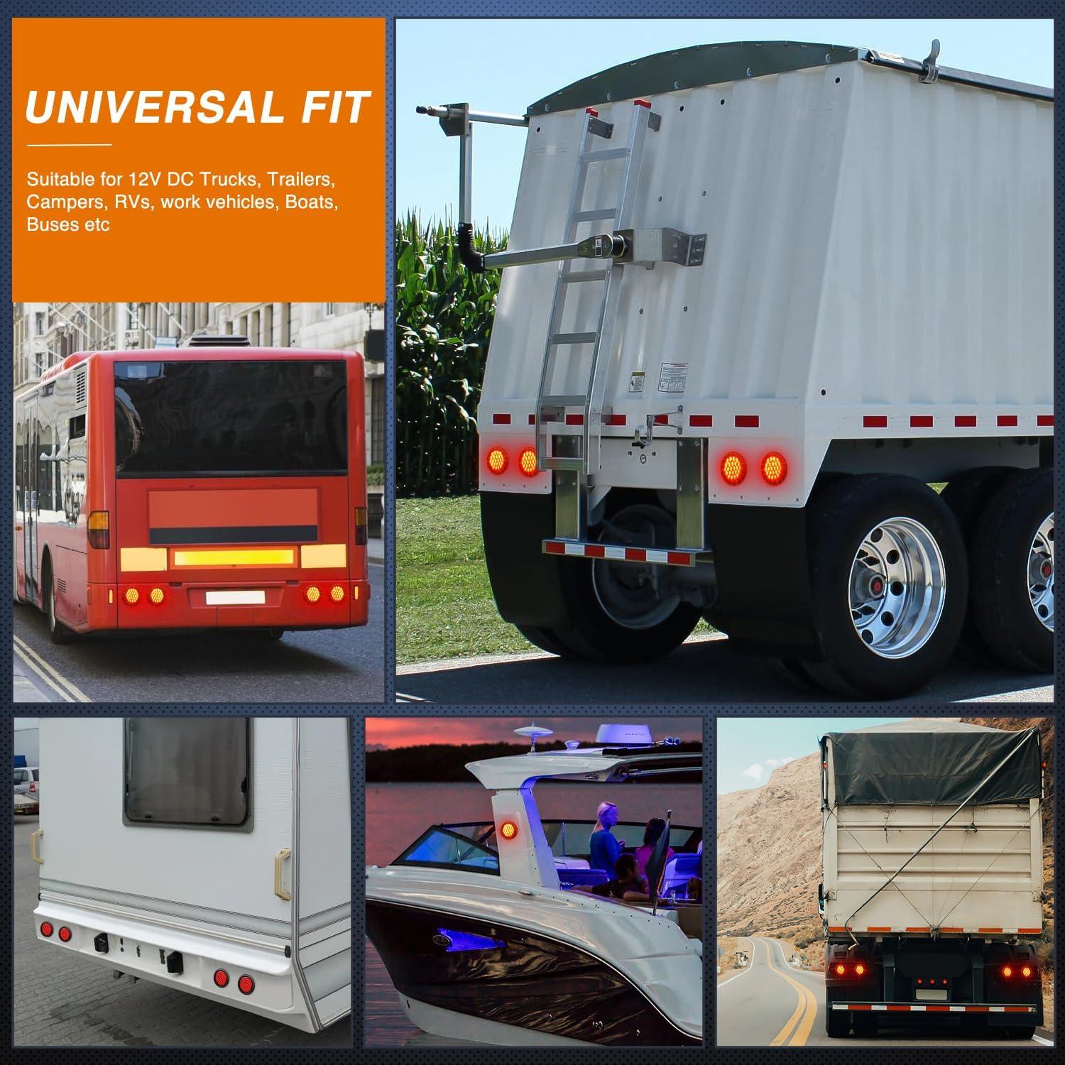 imageNilight  TL18 2PCS 4quot Round Red LED Trailer Tail Lights wSurface Mount Grommet Plugs IP67 Stop Brake Turn Tail Lights for Truck Trailer RV JeepRed 4pcs 24Led