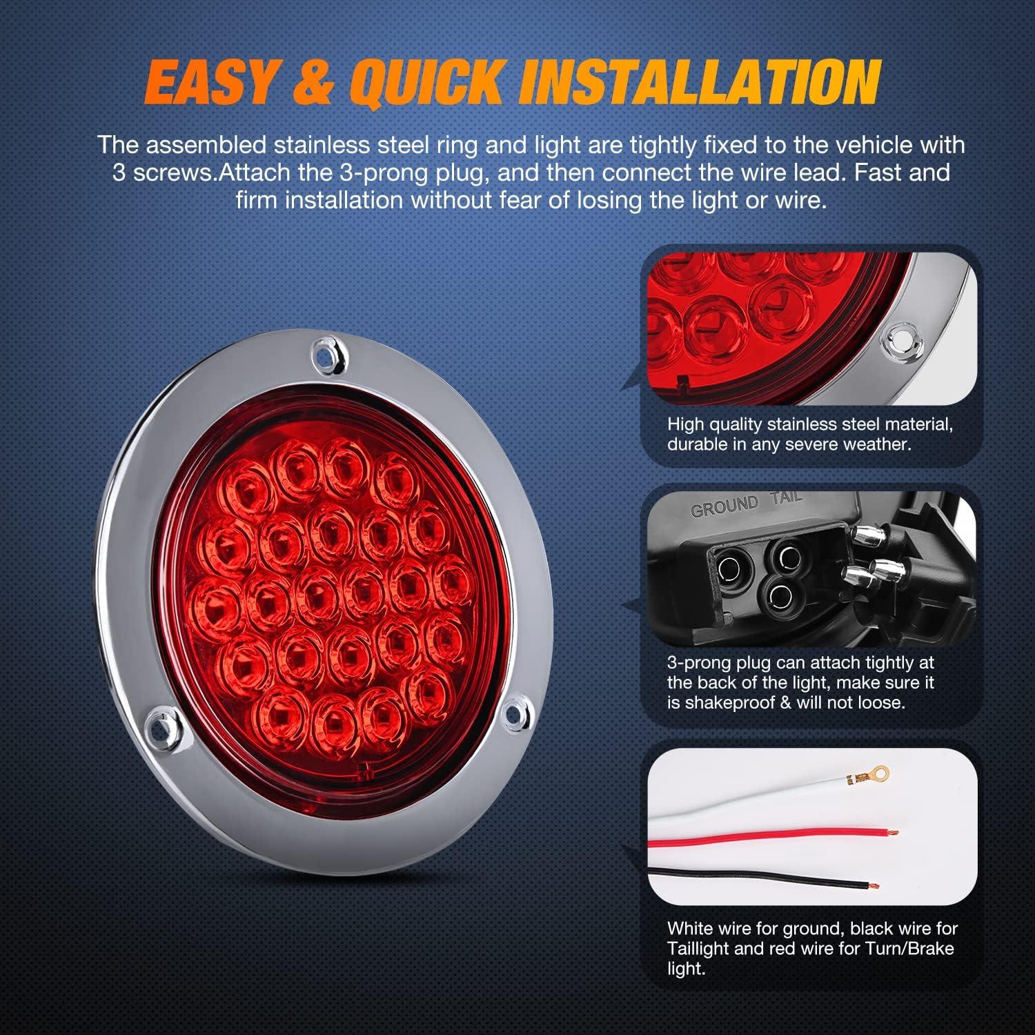 imageNilight  TL18 2PCS 4quot Round Red LED Trailer Tail Lights wSurface Mount Grommet Plugs IP67 Stop Brake Turn Tail Lights for Truck Trailer RV JeepRed screws 2pcs