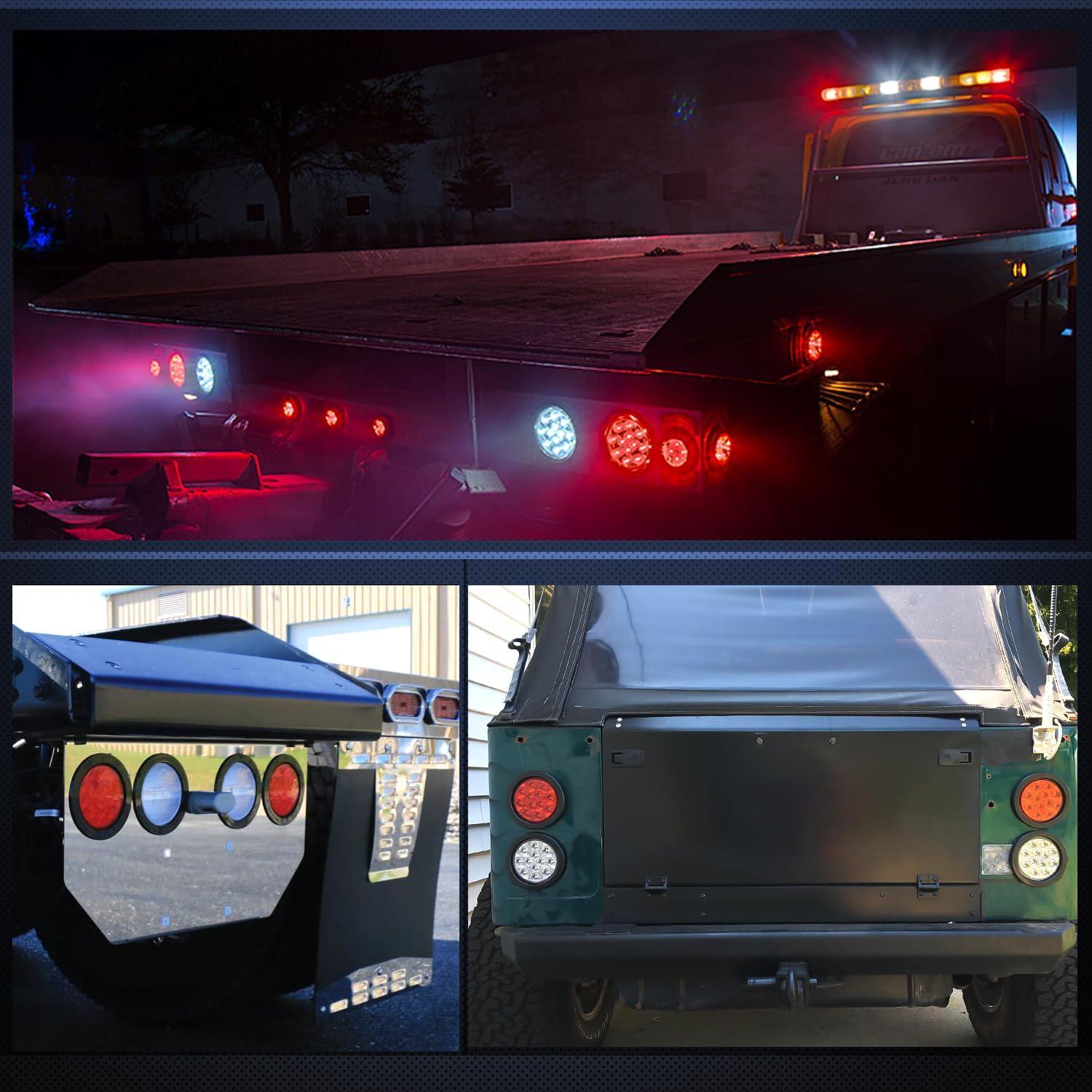 imageNilight  TL18 2PCS 4quot Round Red LED Trailer Tail Lights wSurface Mount Grommet Plugs IP67 Stop Brake Turn Tail Lights for Truck Trailer RV JeepRed 2pcs