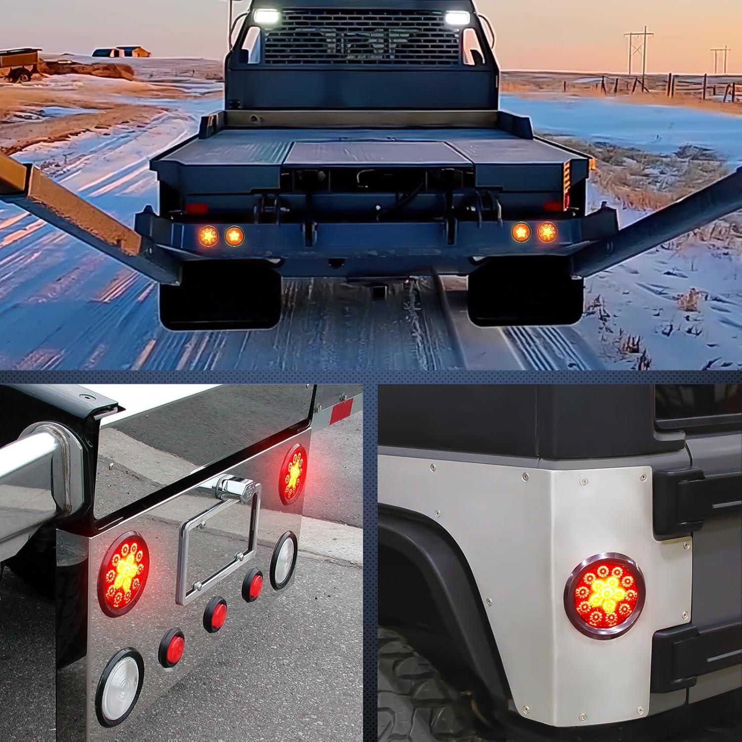 imageNilight  TL18 2PCS 4quot Round Red LED Trailer Tail Lights wSurface Mount Grommet Plugs IP67 Stop Brake Turn Tail Lights for Truck Trailer RV JeepRed Amber 2pcs