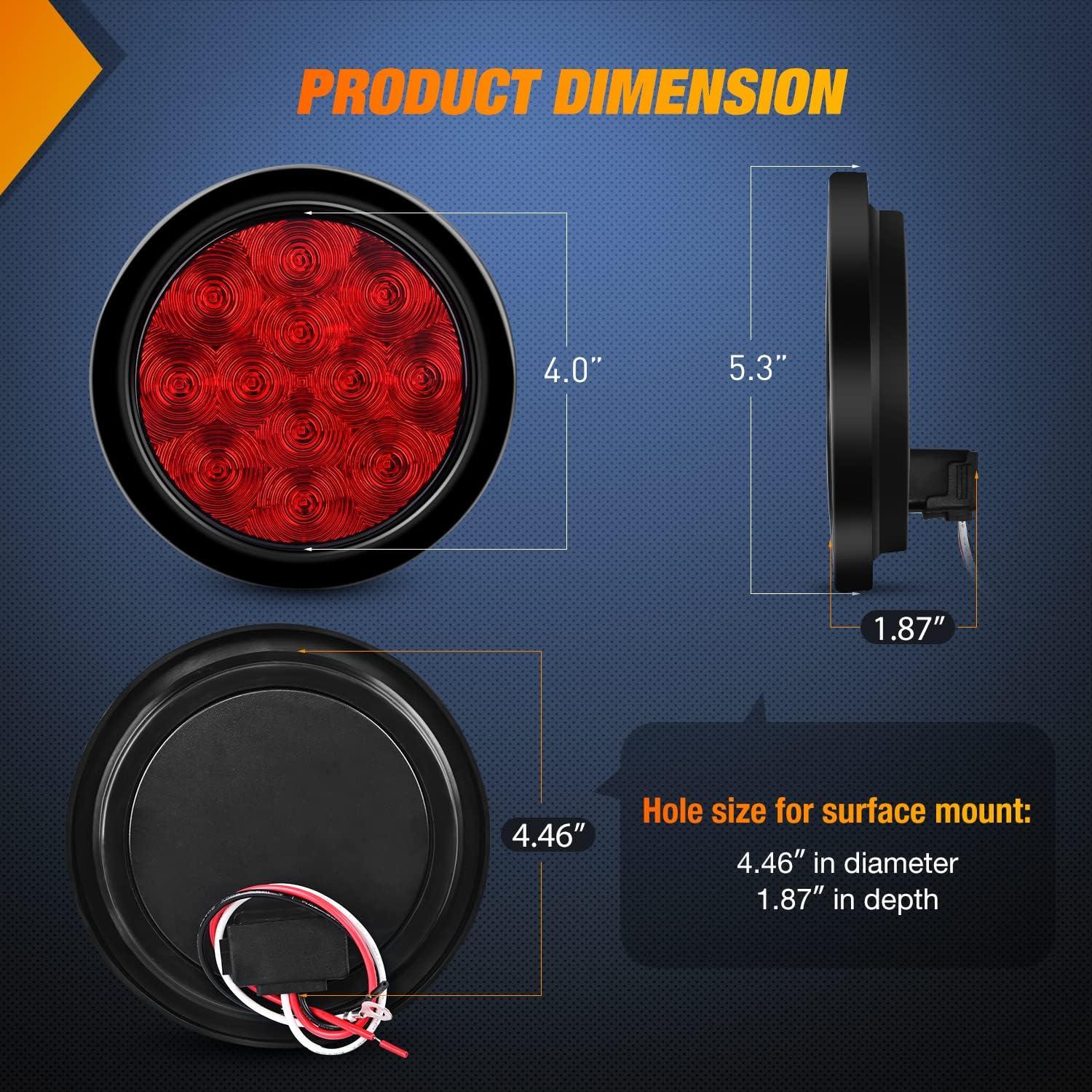imageNilight  TL18 2PCS 4quot Round Red LED Trailer Tail Lights wSurface Mount Grommet Plugs IP67 Stop Brake Turn Tail Lights for Truck Trailer RV JeepRed  Brackets 2pcs