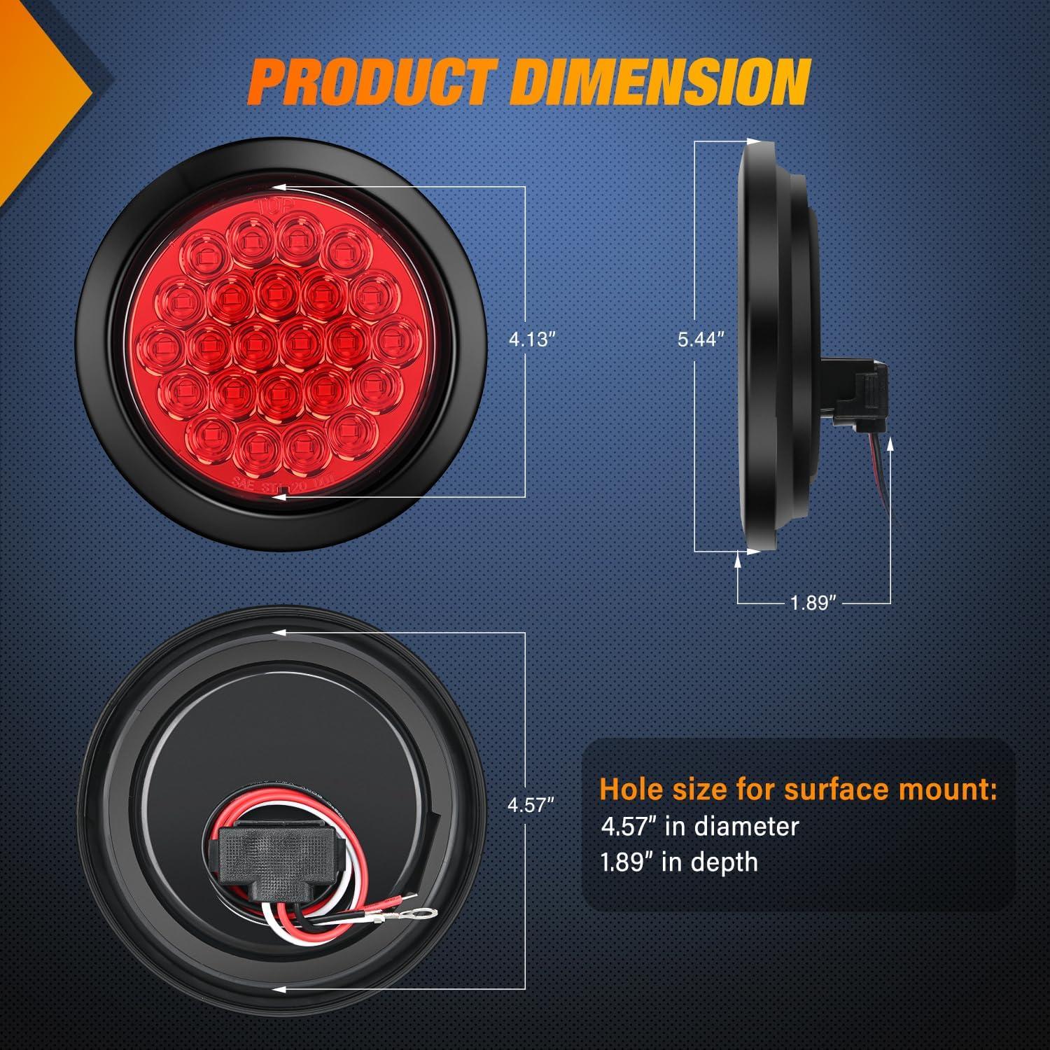 imageNilight  TL18 2PCS 4quot Round Red LED Trailer Tail Lights wSurface Mount Grommet Plugs IP67 Stop Brake Turn Tail Lights for Truck Trailer RV JeepRed 4pcs 24Led