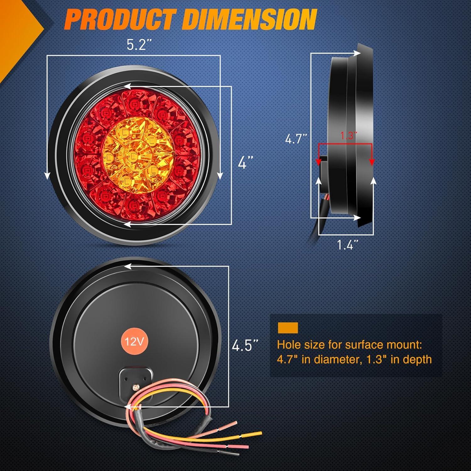 imageNilight  TL18 2PCS 4quot Round Red LED Trailer Tail Lights wSurface Mount Grommet Plugs IP67 Stop Brake Turn Tail Lights for Truck Trailer RV JeepRed Amber 2pcs
