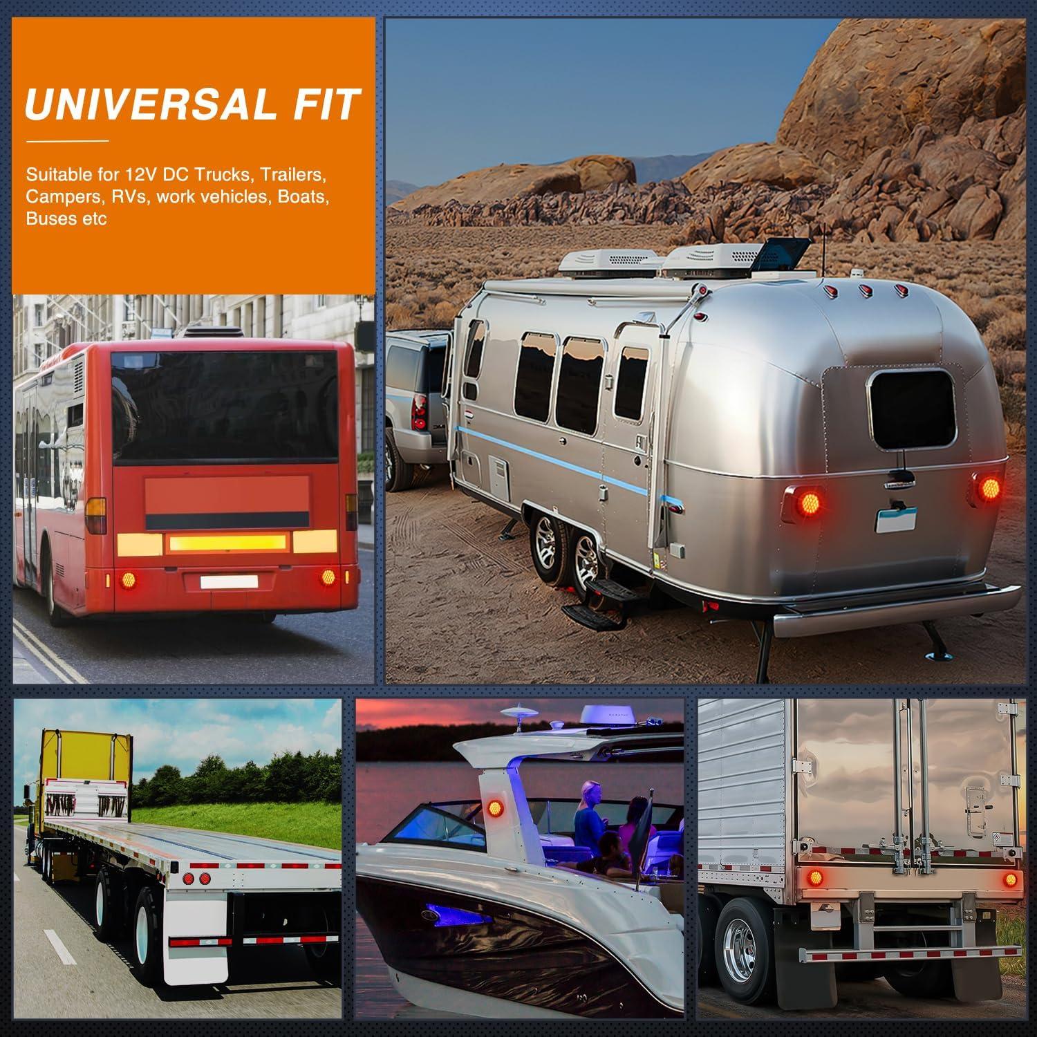 imageNilight  TL18 2PCS 4quot Round Red LED Trailer Tail Lights wSurface Mount Grommet Plugs IP67 Stop Brake Turn Tail Lights for Truck Trailer RV JeepRed 2pcs 24Led