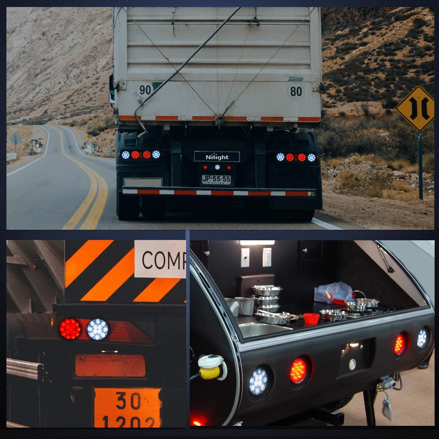 imageNilight  TL18 2PCS 4quot Round Red LED Trailer Tail Lights wSurface Mount Grommet Plugs IP67 Stop Brake Turn Tail Lights for Truck Trailer RV JeepWhite 2pcs