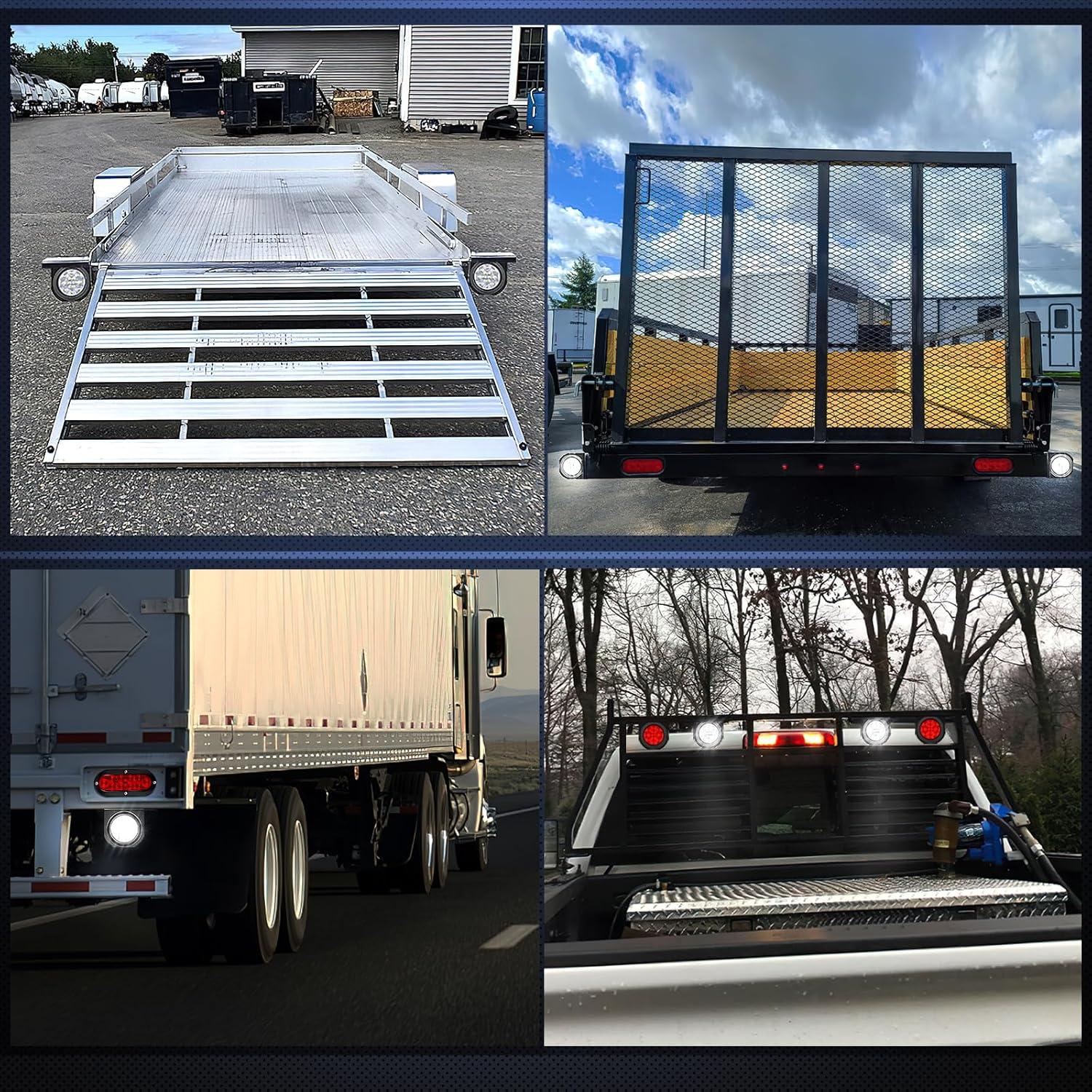 imageNilight  TL18 2PCS 4quot Round Red LED Trailer Tail Lights wSurface Mount Grommet Plugs IP67 Stop Brake Turn Tail Lights for Truck Trailer RV JeepWhite  Brackets 2pcs