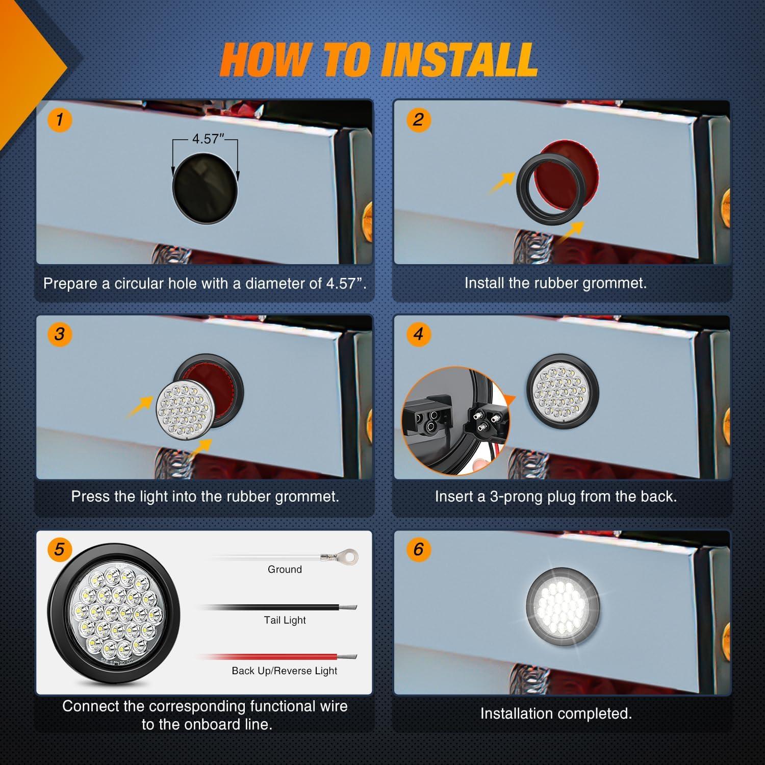 imageNilight  TL18 2PCS 4quot Round Red LED Trailer Tail Lights wSurface Mount Grommet Plugs IP67 Stop Brake Turn Tail Lights for Truck Trailer RV JeepWhite 2pcs 24Led