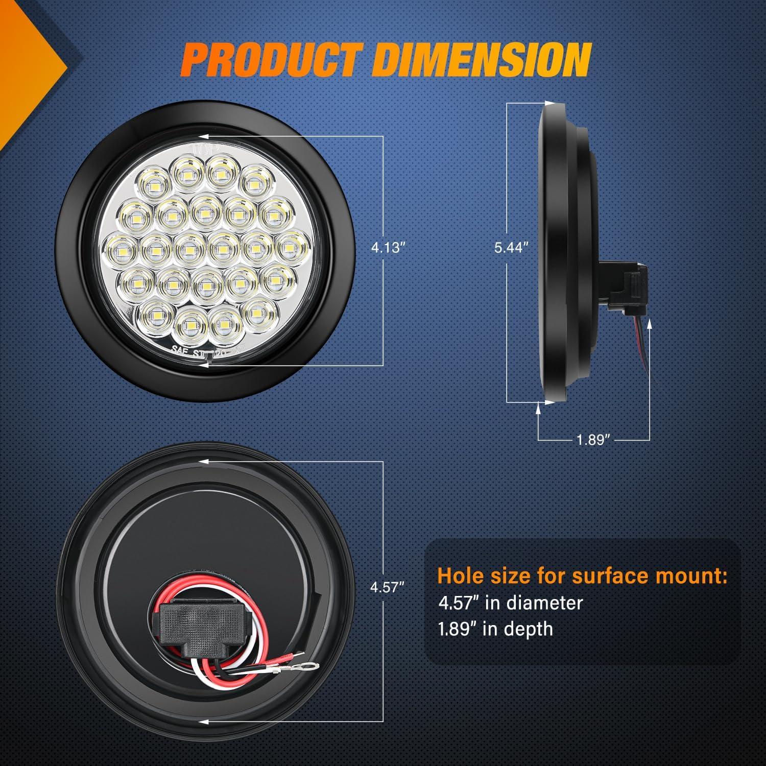 imageNilight  TL18 2PCS 4quot Round Red LED Trailer Tail Lights wSurface Mount Grommet Plugs IP67 Stop Brake Turn Tail Lights for Truck Trailer RV JeepWhite 2pcs 24Led