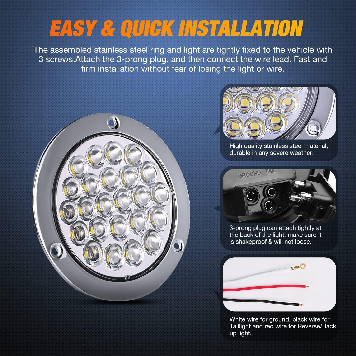 imageNilight  TL18 2PCS 4quot Round Red LED Trailer Tail Lights wSurface Mount Grommet Plugs IP67 Stop Brake Turn Tail Lights for Truck Trailer RV JeepWhite screws 2pcs