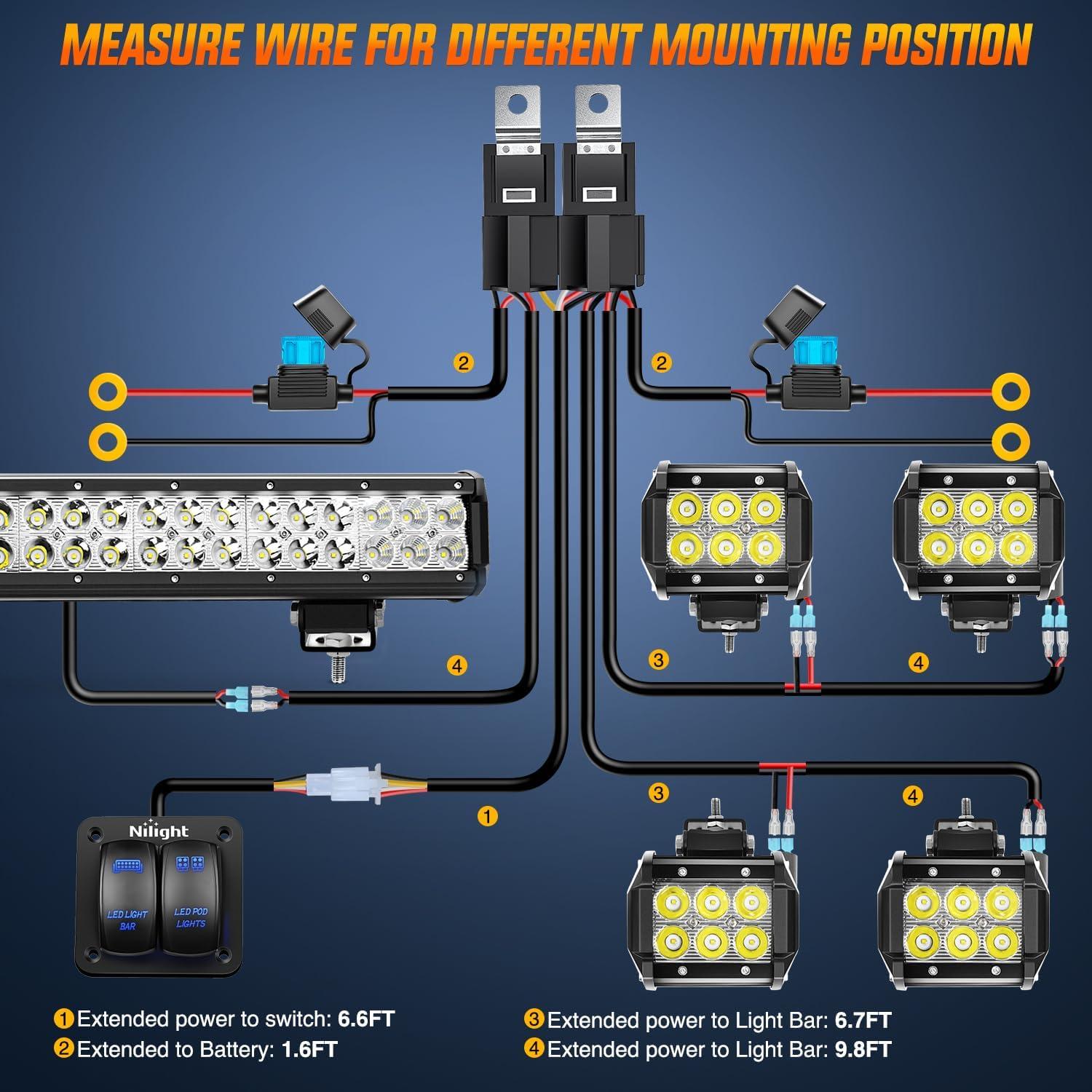 imageNilight  ZH002 20Inch 126W Spot Flood Combo Off Road Led Light Bar 2PCS 18w 4Inch LED Pods With 16AWG Wiring Harness Kit3 Lead For Tractor 2 Years WarrantyWhite