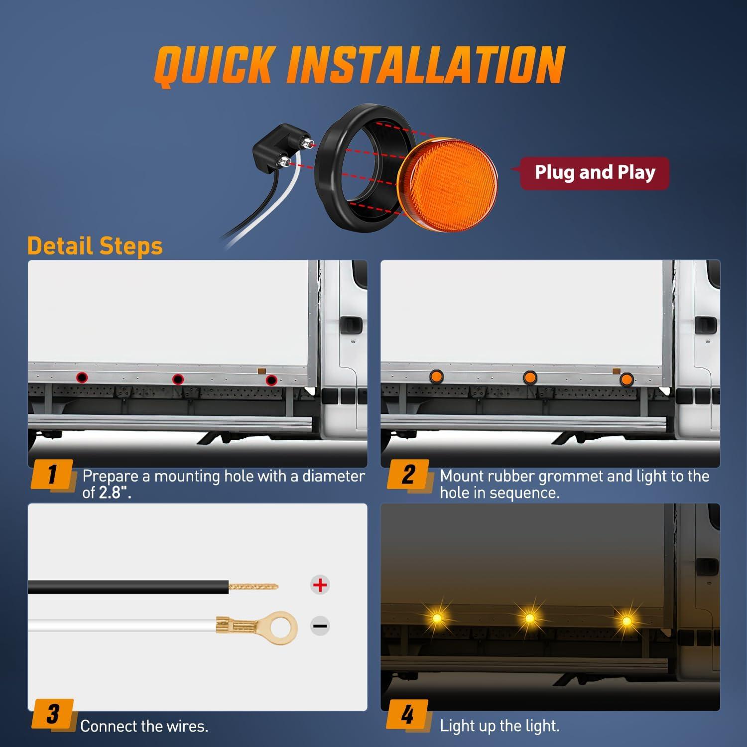 imageNilight 10 PCS 34 Inch Round Mini LED Clearance Light LED Front Rear Side Marker Indicator Light Bullet Marker Light for Truck RV Car Bus Trailer Van Caravan Boat 12V RedAmberRedAmber 4cs