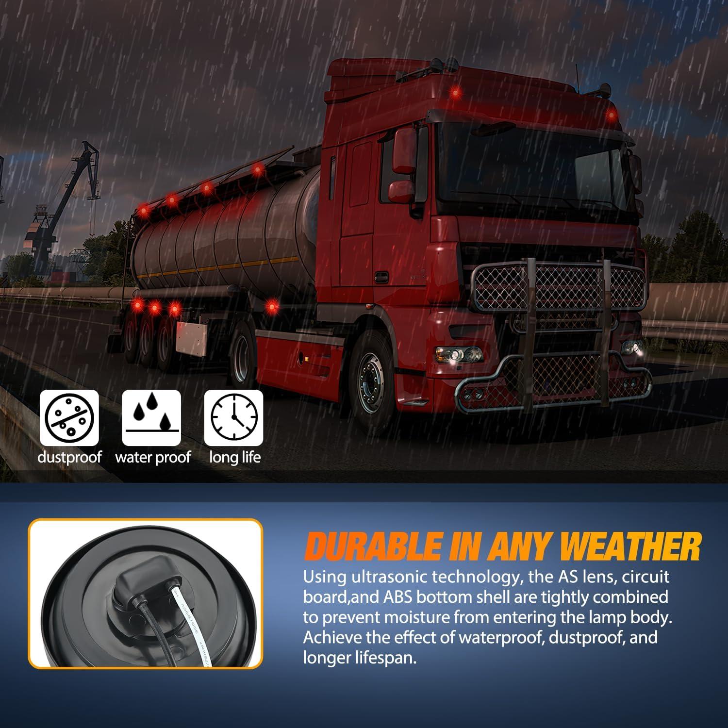 imageNilight 10 PCS 34 Inch Round Mini LED Clearance Light LED Front Rear Side Marker Indicator Light Bullet Marker Light for Truck RV Car Bus Trailer Van Caravan Boat 12V RedAmberRed 4cs