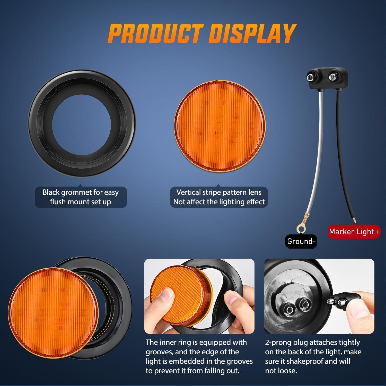 imageNilight 10 PCS 34 Inch Round Mini LED Clearance Light LED Front Rear Side Marker Indicator Light Bullet Marker Light for Truck RV Car Bus Trailer Van Caravan Boat 12V RedAmberRedAmber 4cs