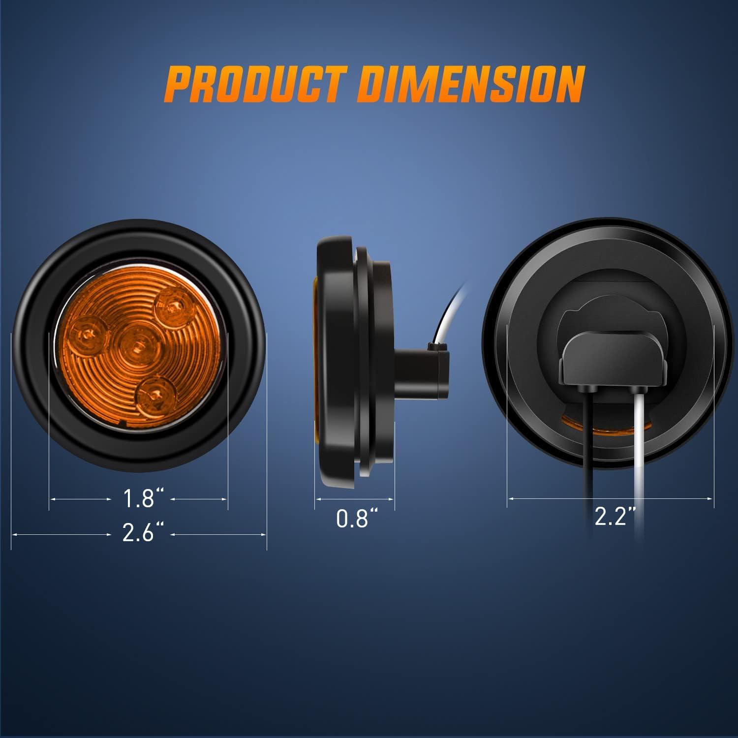 imageNilight 10 PCS Round Side Marker Clearance Light 4 LED Flush Mount with Plug Grommet Pigtail Hardwired for Trailer Truck RV AmberRedAmber 5Pcs 4LED