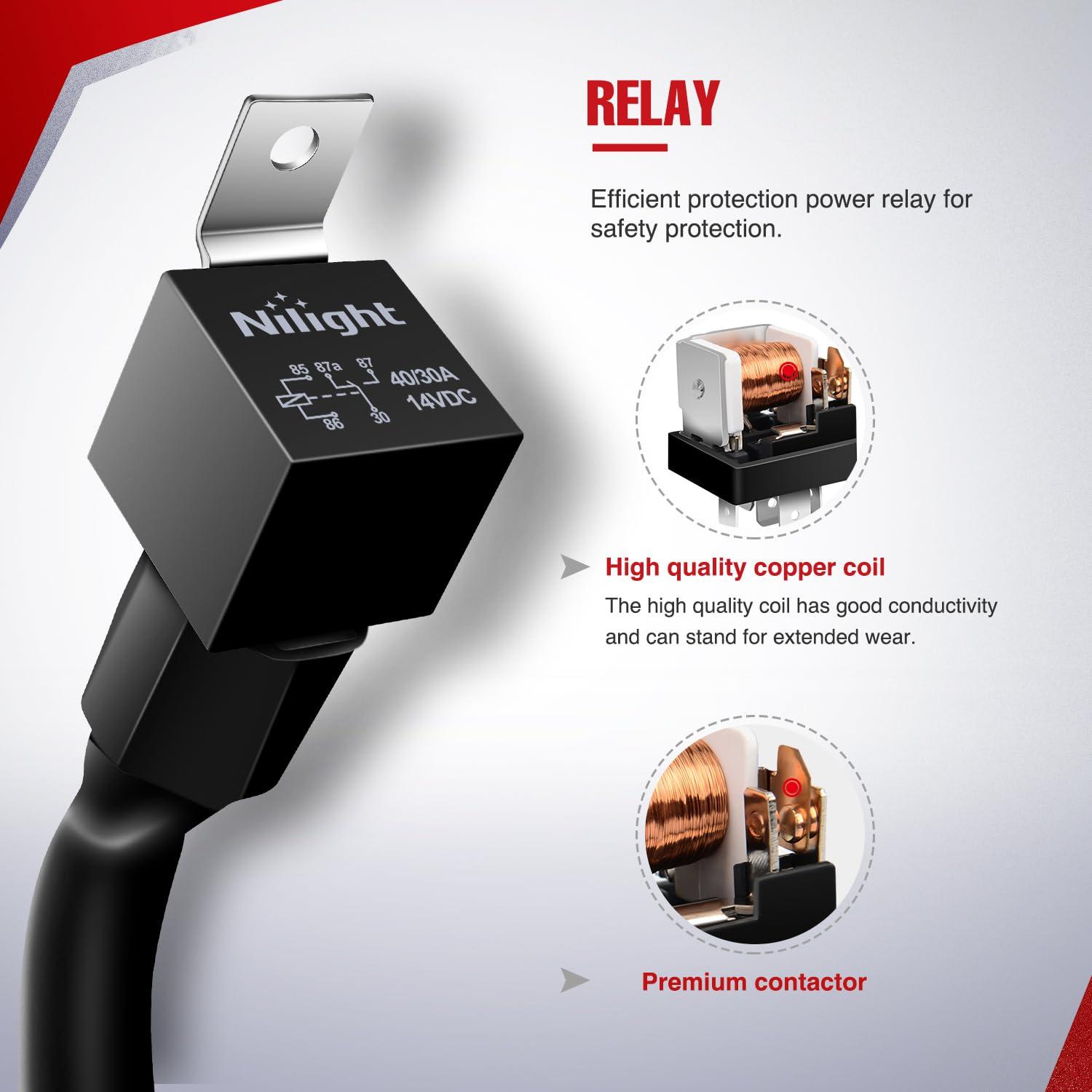 imageNilight 10014W LED Light Bar Wiring Harness Kit 14AWG Heavy Duty 12V 5Pin Rocker Laser On Off Waterproof Switch Power Relay Blade Fuse1 Lead 2 Years Warranty14AWG Wiring Harness 3 Leads