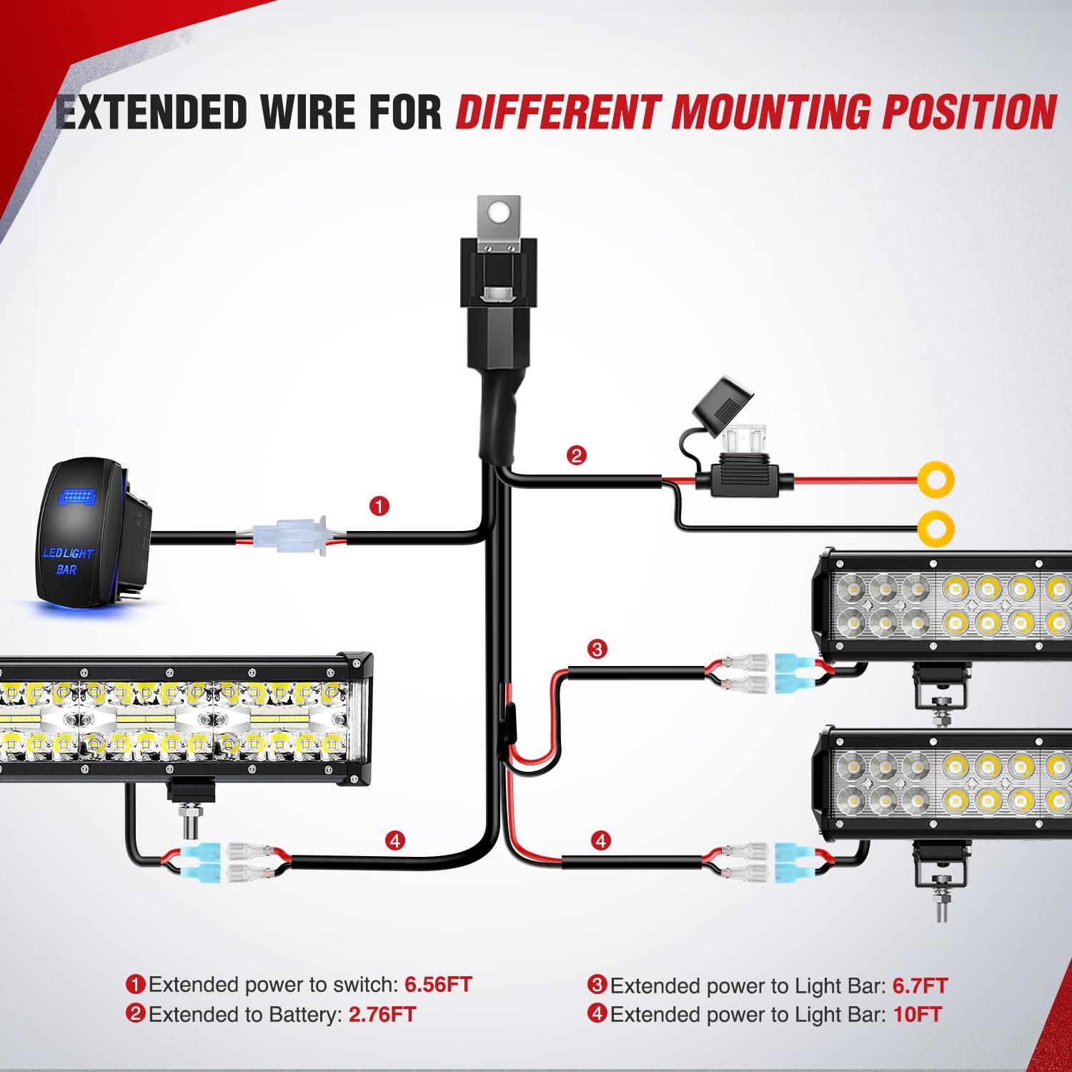 imageNilight 10014W LED Light Bar Wiring Harness Kit 14AWG Heavy Duty 12V 5Pin Rocker Laser On Off Waterproof Switch Power Relay Blade Fuse1 Lead 2 Years Warranty14AWG Wiring Harness 3 Leads