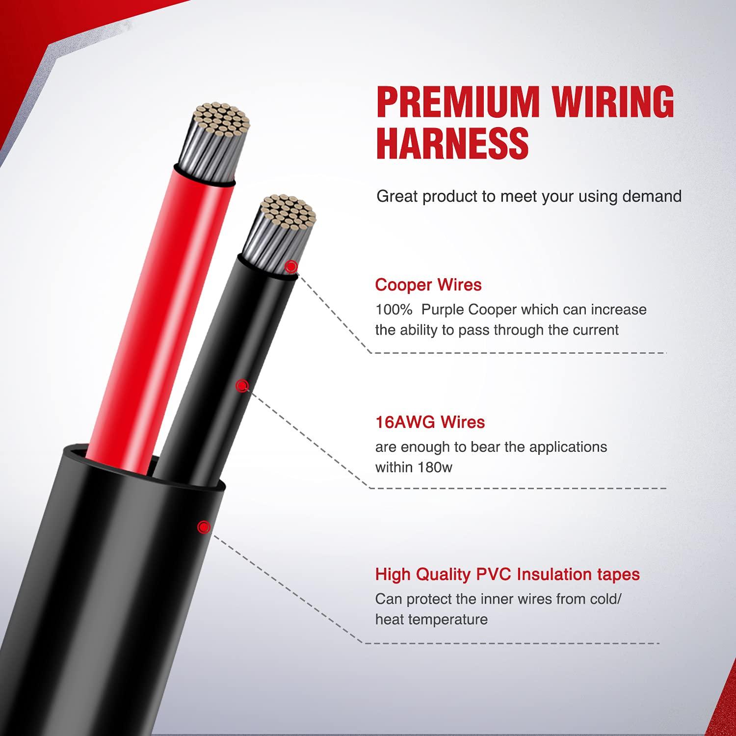 imageNilight 10031W Amber White Dual Color Light Bar Wiring Harness Kit 16AWG with 12V Relay 15A Inline Blade Fuse Push Button Switch for Offroad Driving Light 2 Leads16AWG Wiring Harness4 Leads