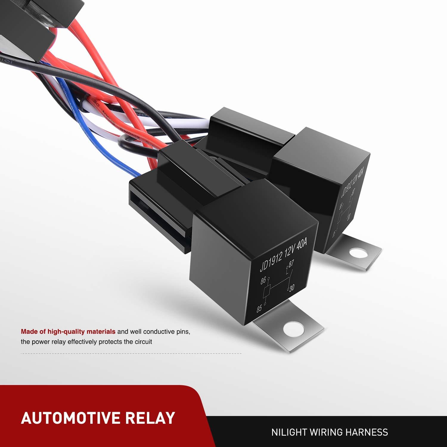 imageNilight 10031W Amber White Dual Color Light Bar Wiring Harness Kit 16AWG with 12V Relay 15A Inline Blade Fuse Push Button Switch for Offroad Driving Light 2 LeadsMulticolor